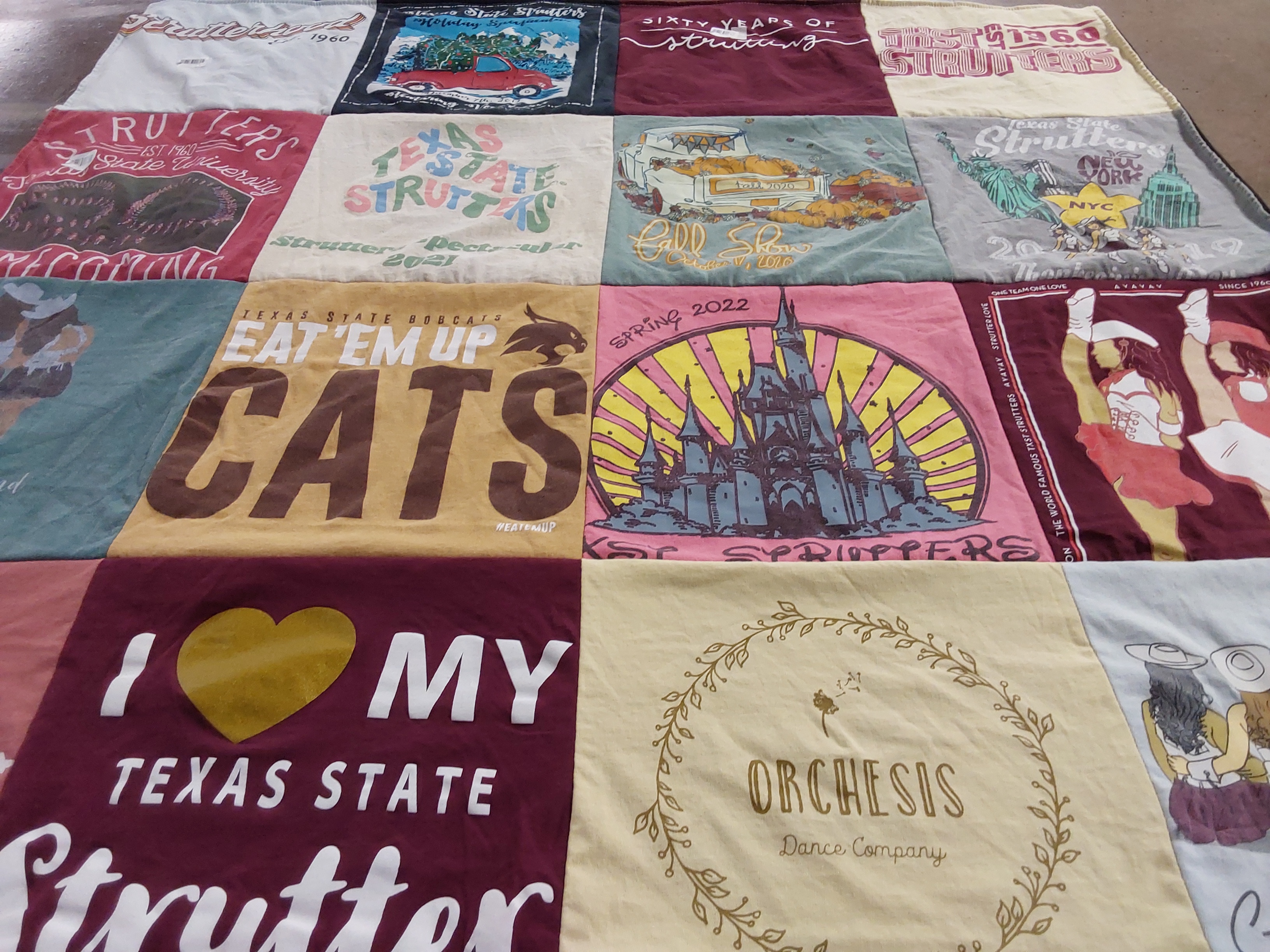 T-shirt quilt featuring texas state bobcats by Sherry from TX