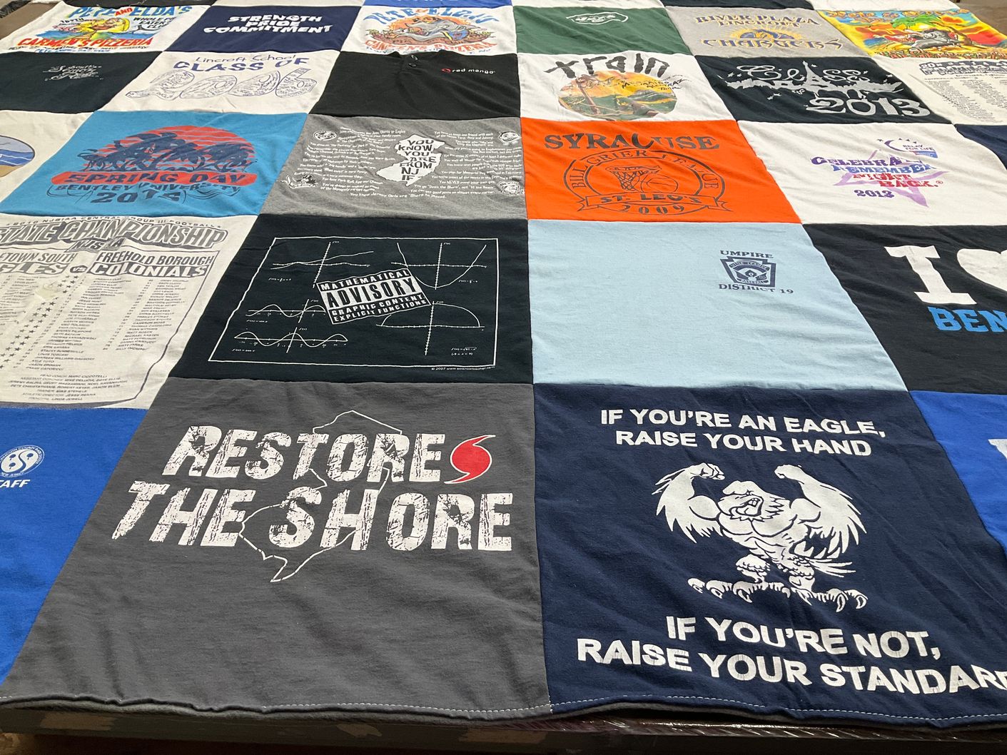 T-shirt quilt from syracuse university, freehold borough college by Lisa from NJ