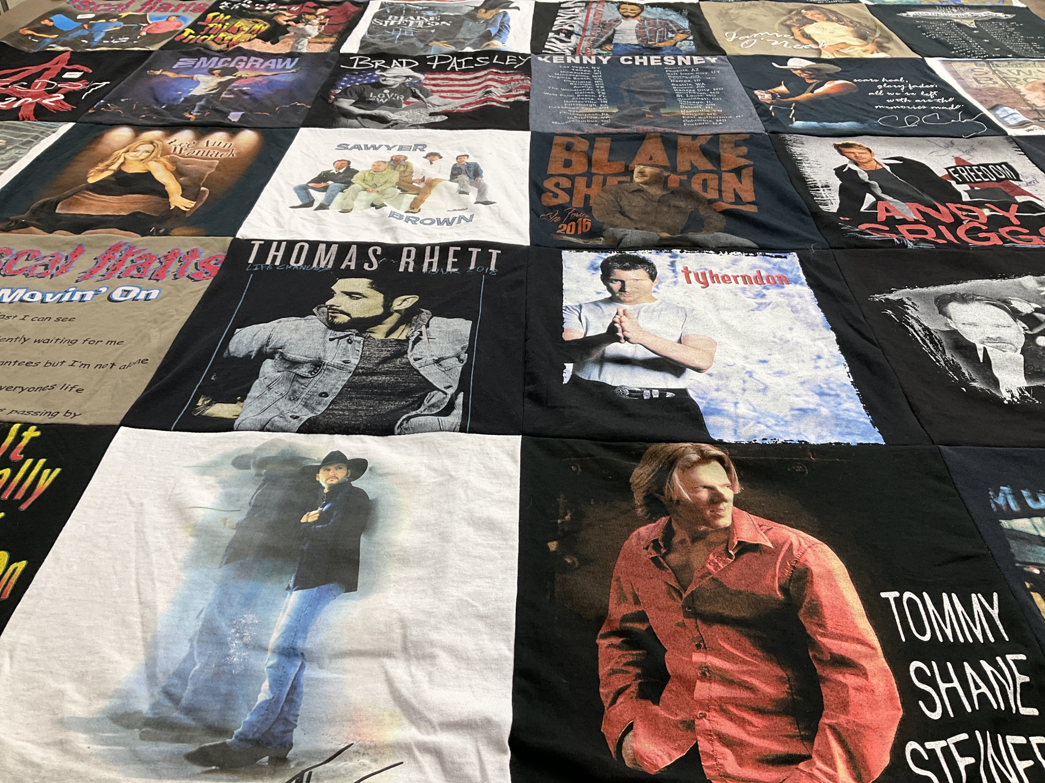 T-shirt quilt with country music, music themes by Bettie from OR