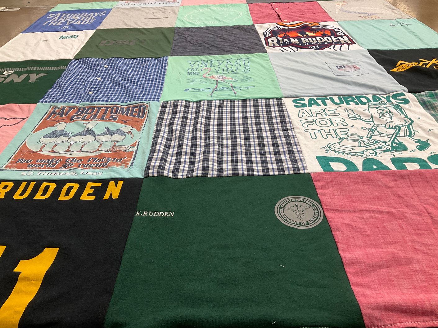T-shirt quilt with fishing, outdoors themes by Rickielynne from NY