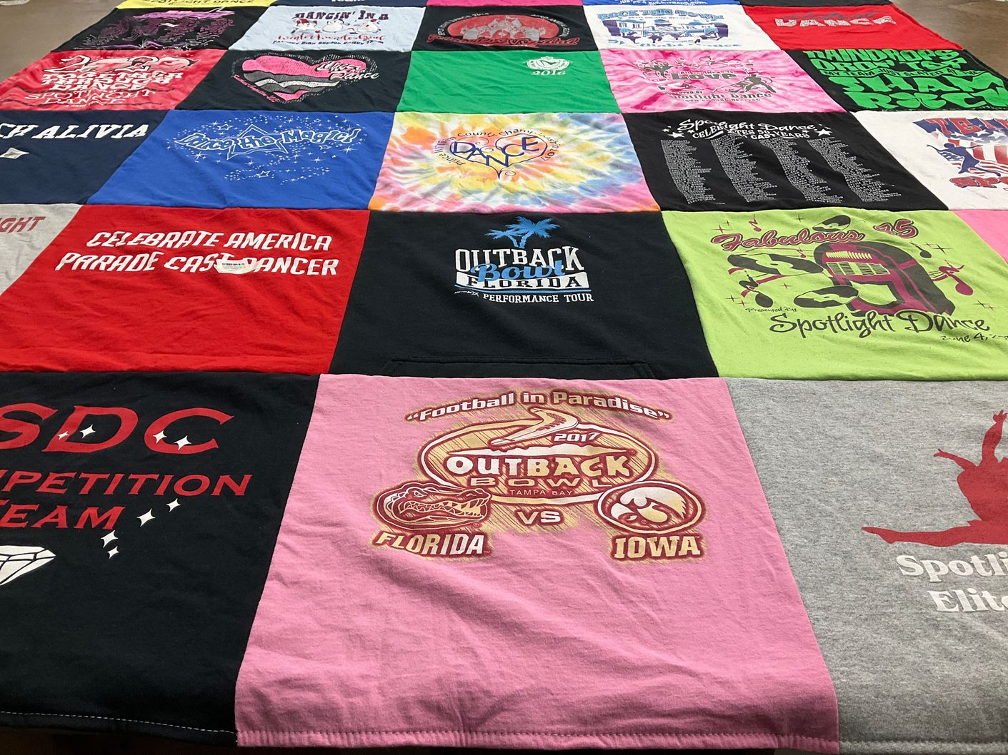 T-shirt quilt with dance, sports themes by Amanda from VA