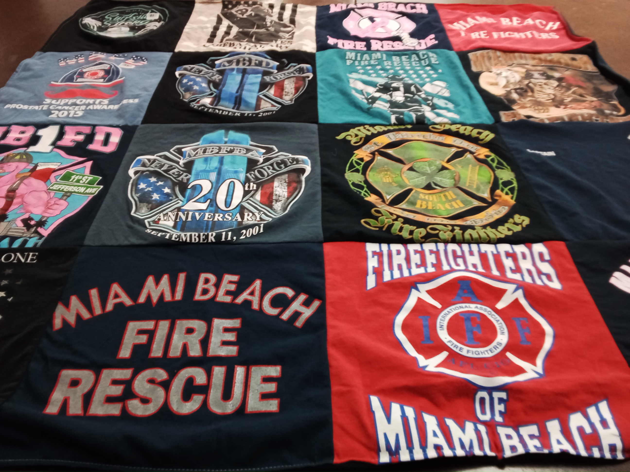 T-shirt quilt with firefighting, community service themes by Michael from FL