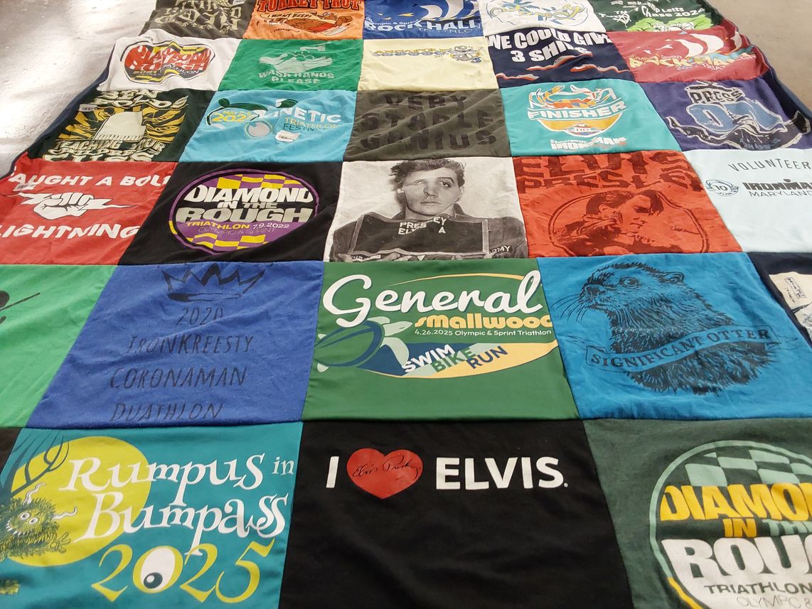 T-shirt quilt with triathlon, sports themes by Krista from MD