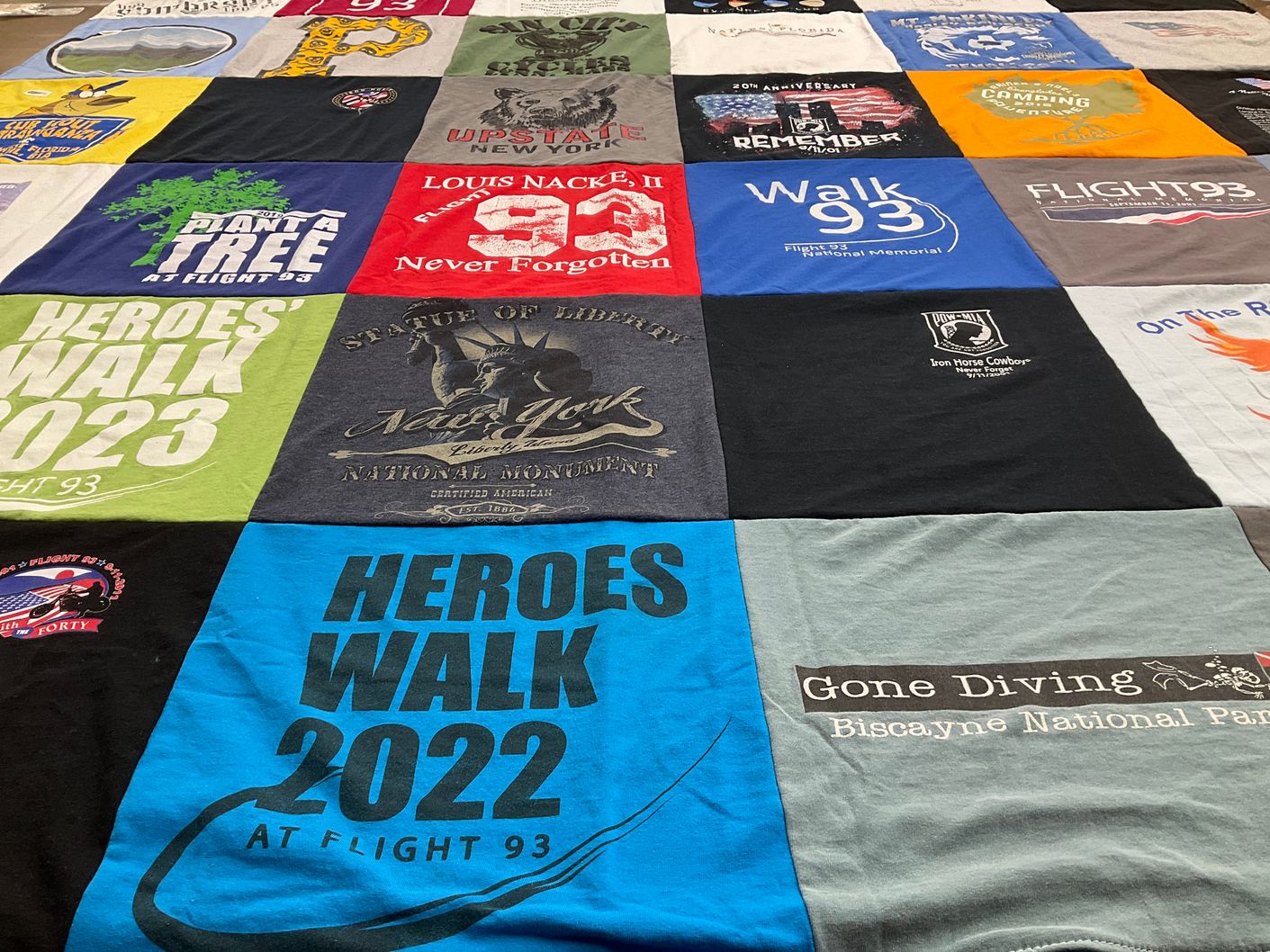 T-shirt quilt with outdoor activities, memorials themes by Dawn from NY