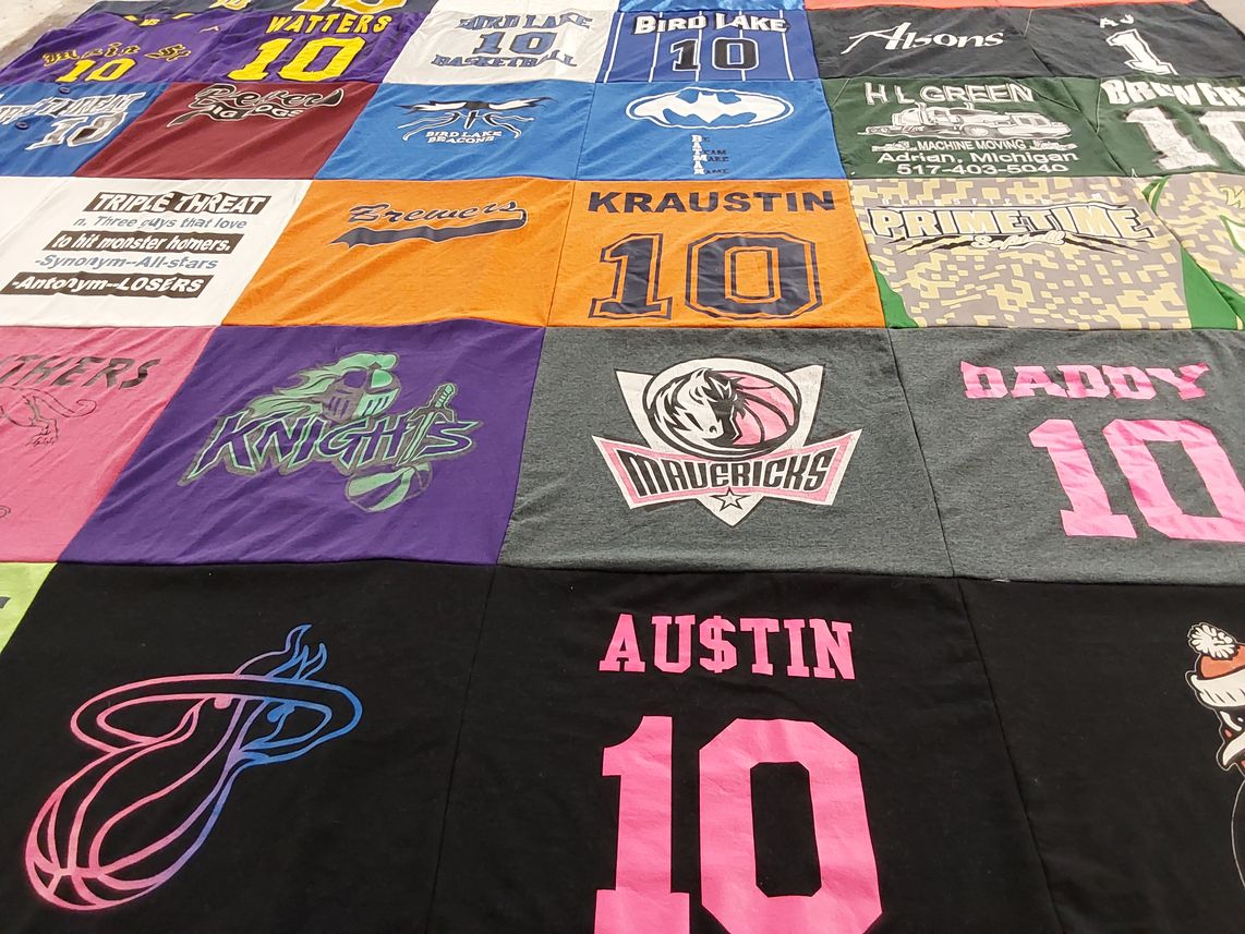 T-shirt quilt with sports, basketball themes by Kristen from MI