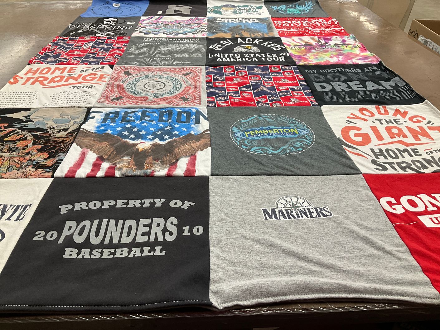 T-shirt quilt with music, baseball themes by Jody from WA