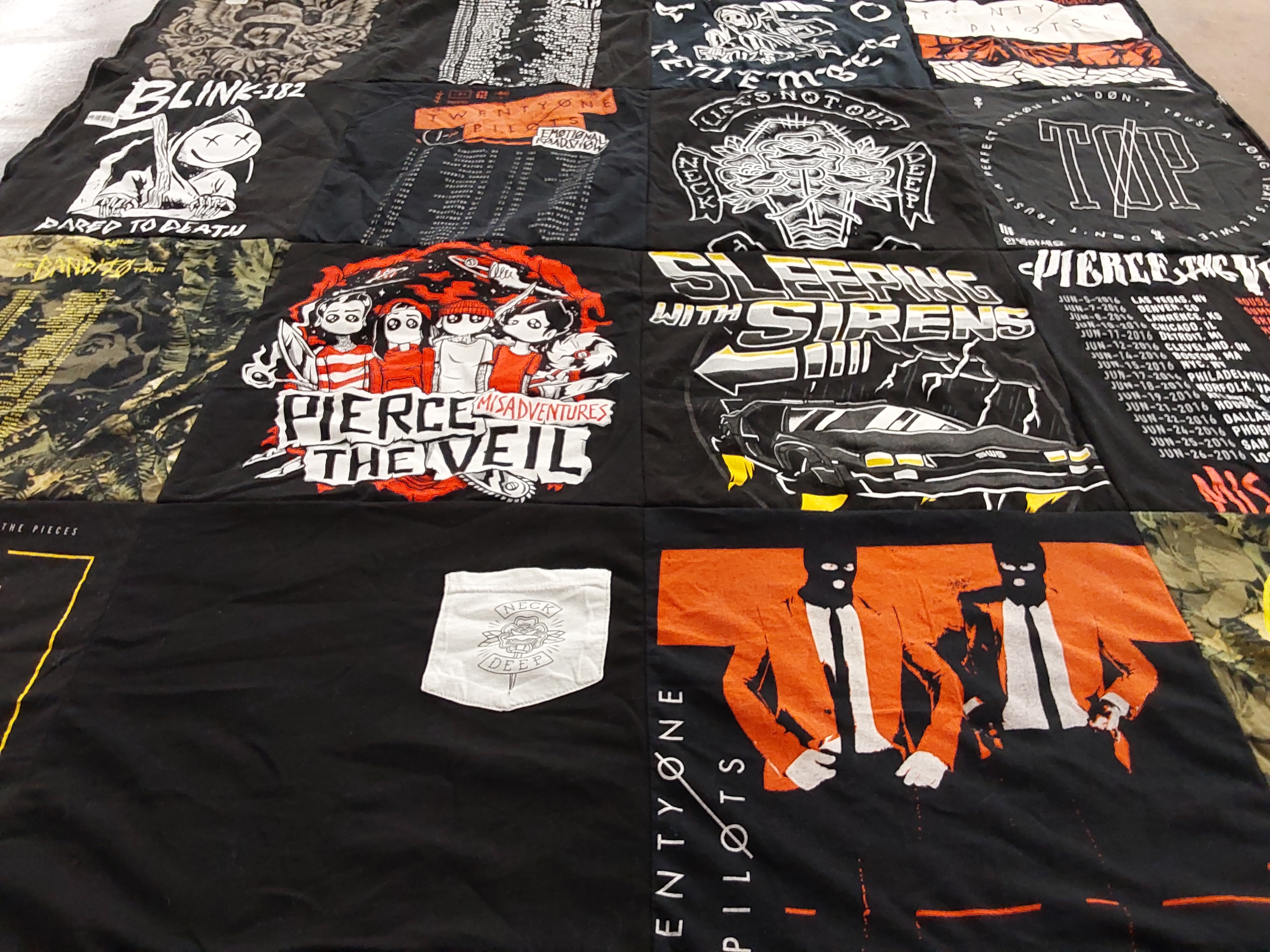 T-shirt quilt with music, concerts themes by MacKenzie from AZ