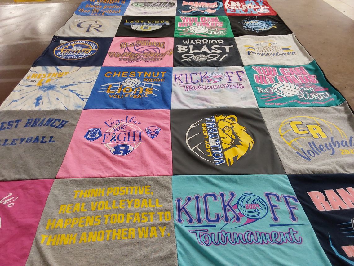 T-shirt quilt featuring lady lions volleyball, east branch volleyball by Racey from PA