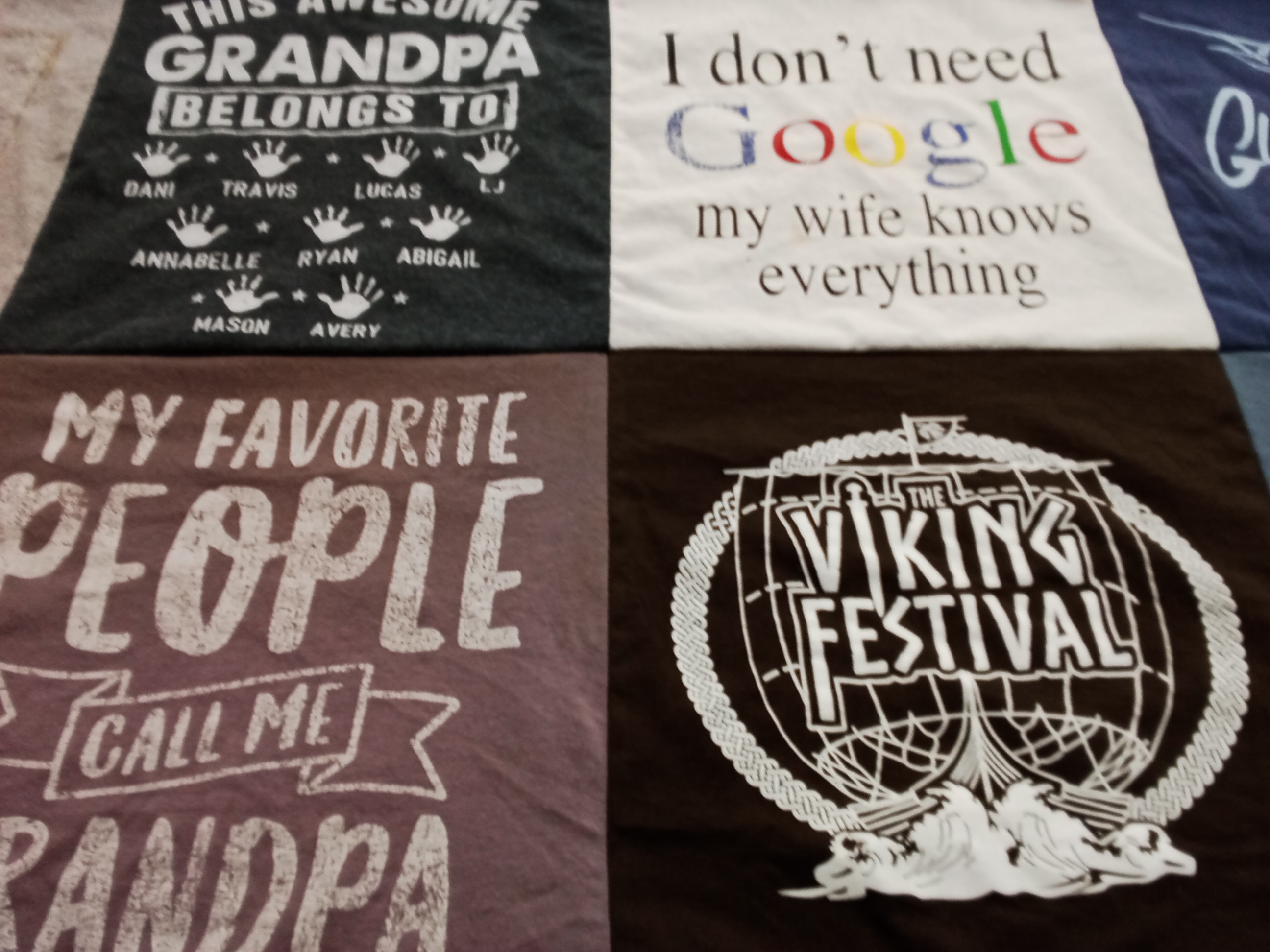 T-shirt quilt with family, festivals themes by Angela from AR