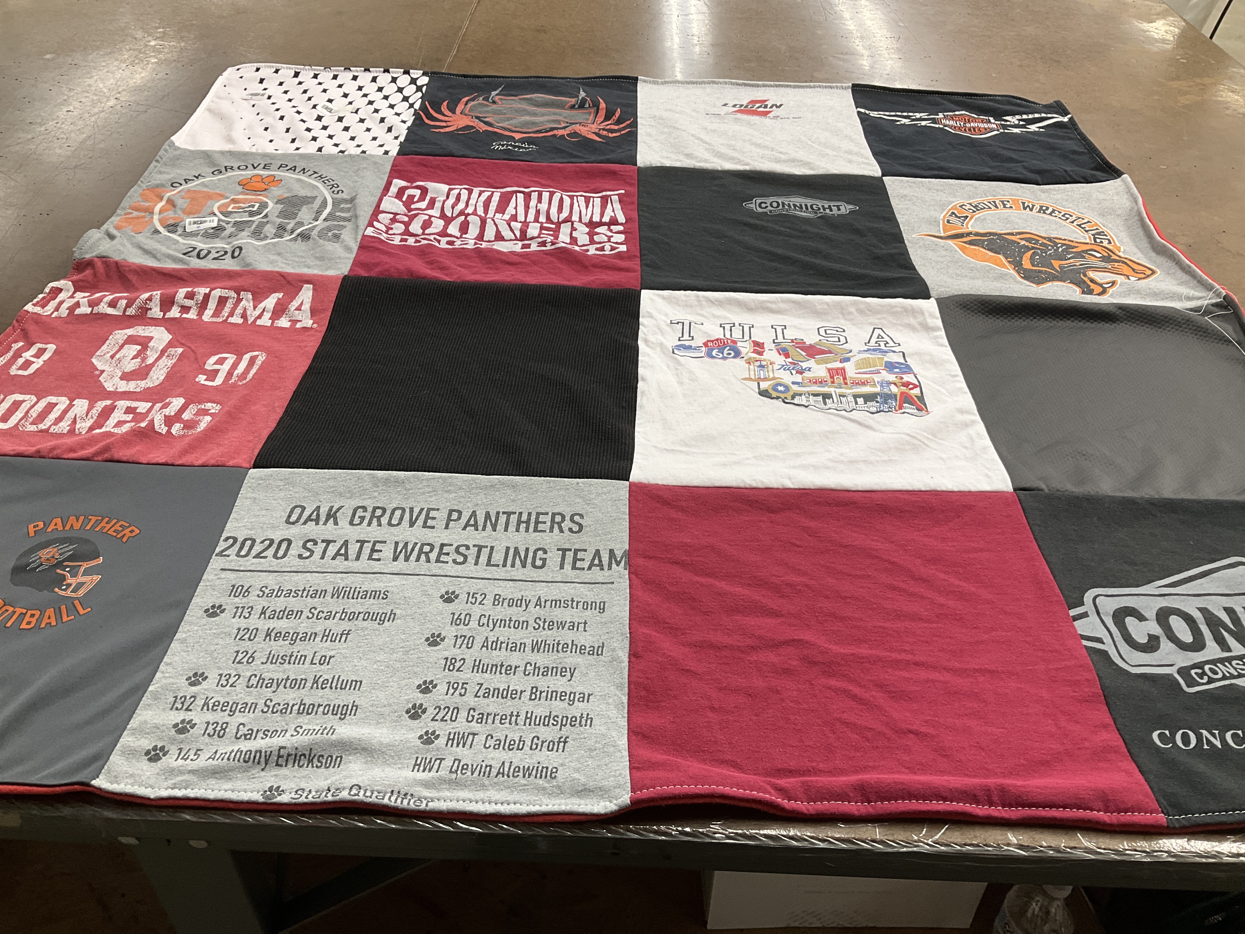 T-shirt quilt featuring oak grove panthers wrestling, oklahoma sooners football by Destiny from MO