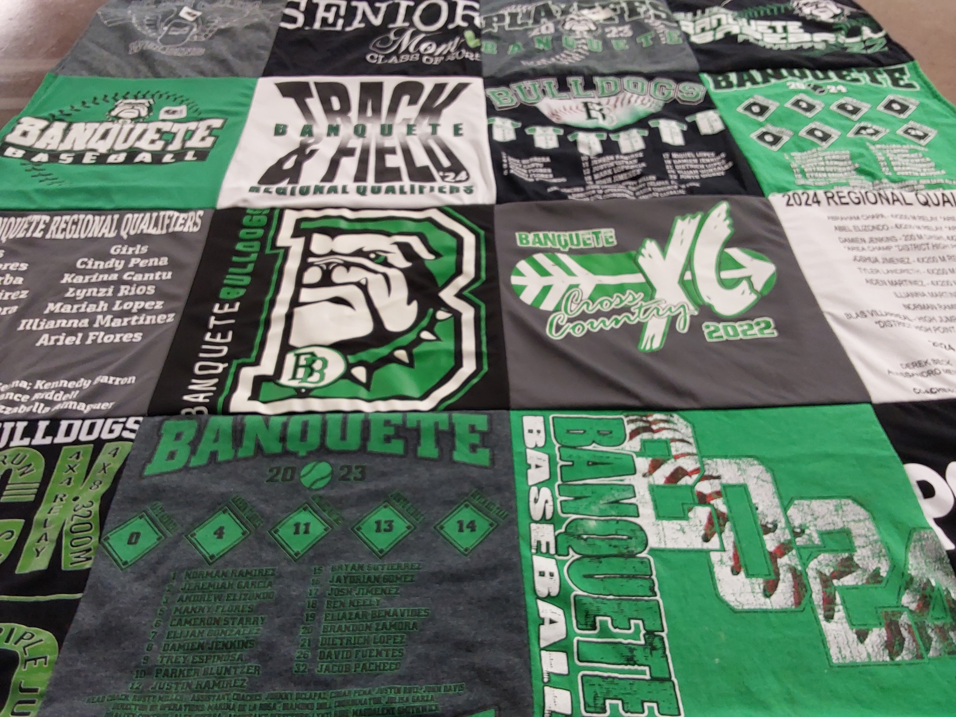 T-shirt quilt featuring banquete bulldogs baseball, banquete cross country by Carla from TX
