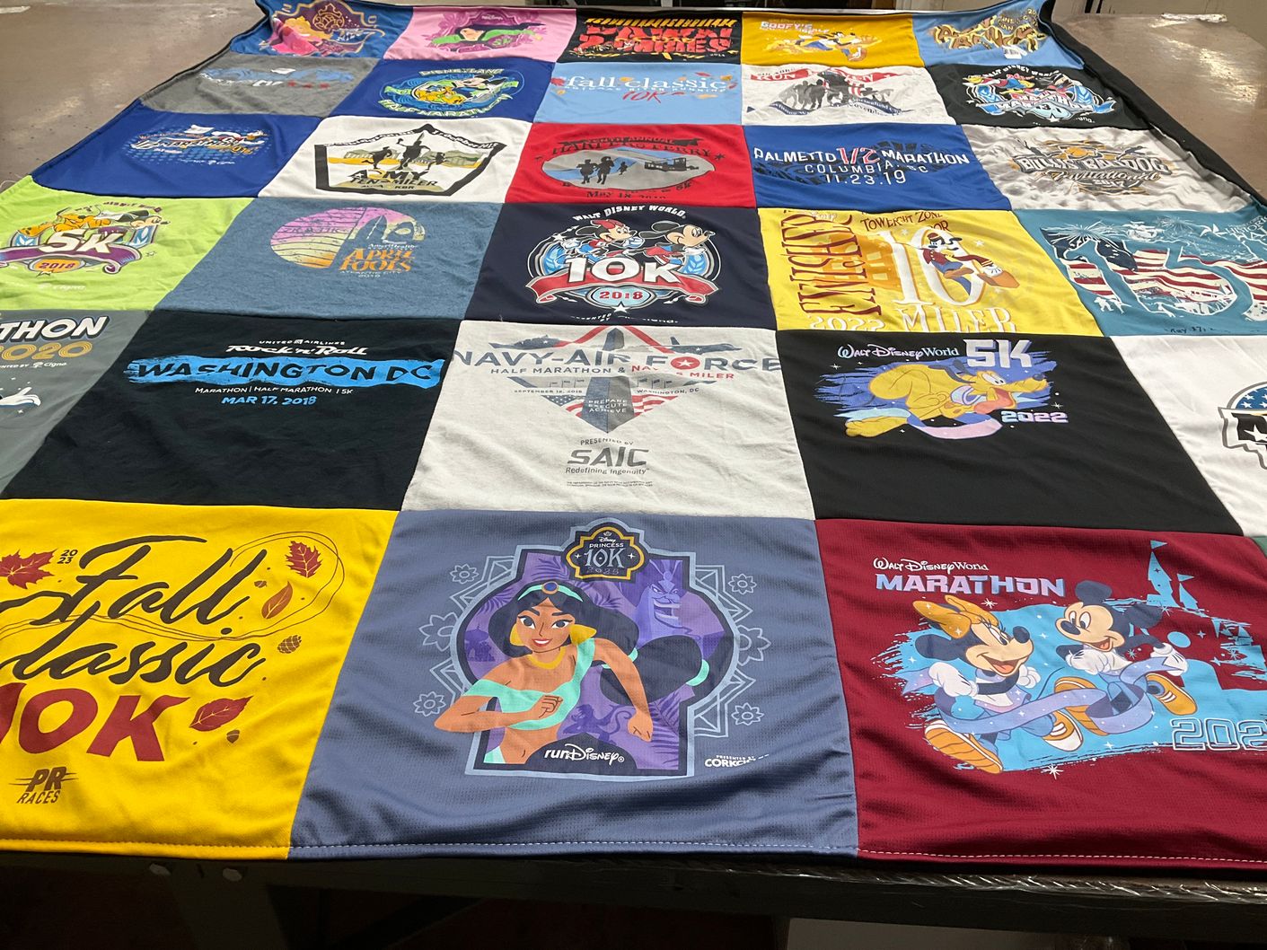 T-shirt quilt with running, disney themes by Trisha from VA