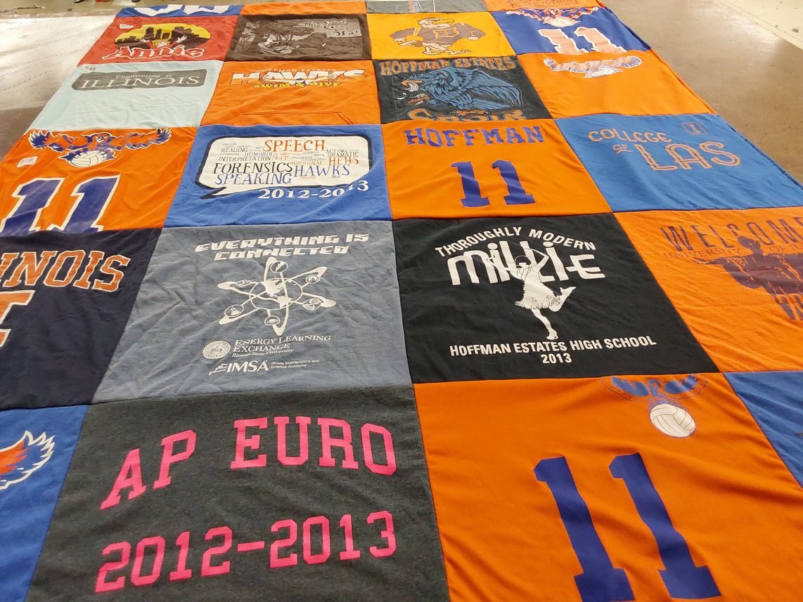 T-shirt quilt from hoffman estates high school by Dina from WI