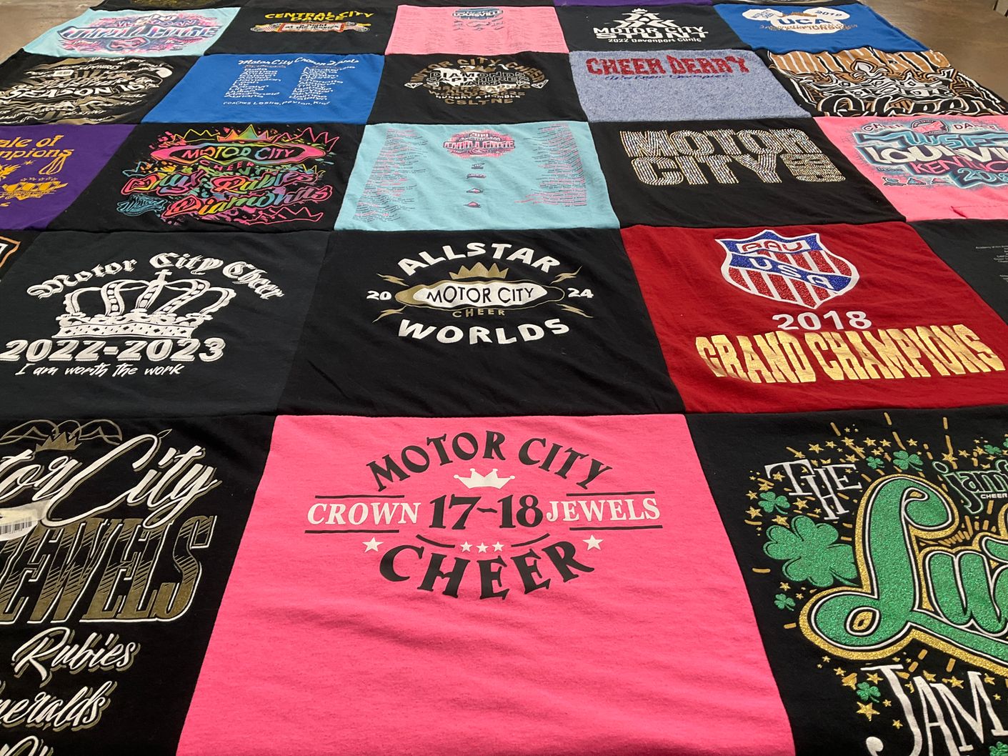 T-shirt quilt with cheerleading, competition themes by Brandy from MI