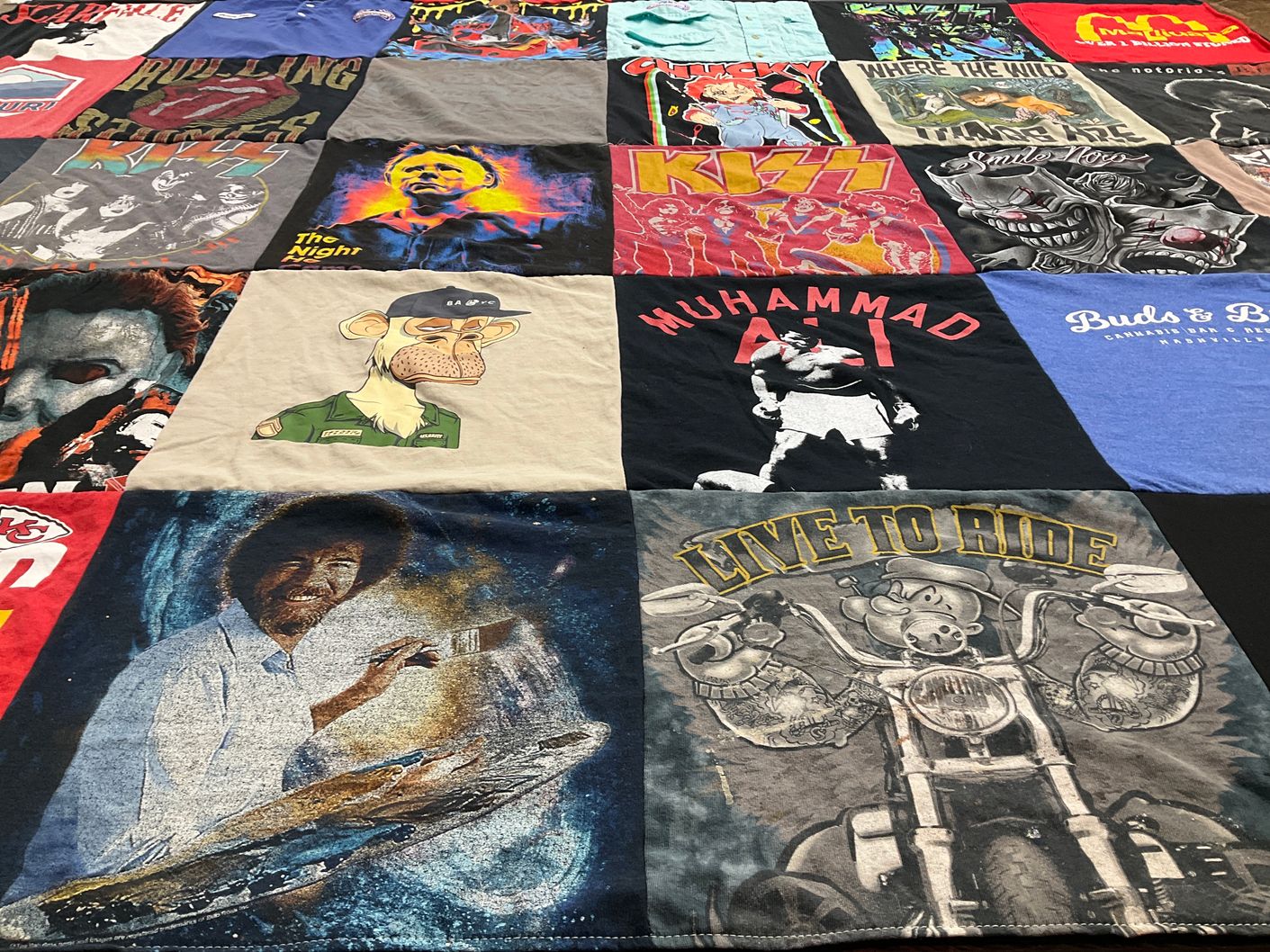 T-shirt quilt with music, art themes by Savannah from MO