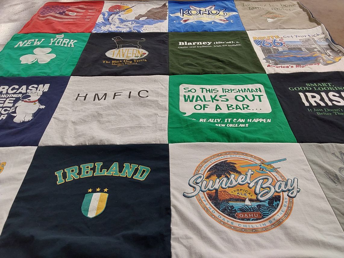 T-shirt quilt with travel, humor themes by Lauren from AZ