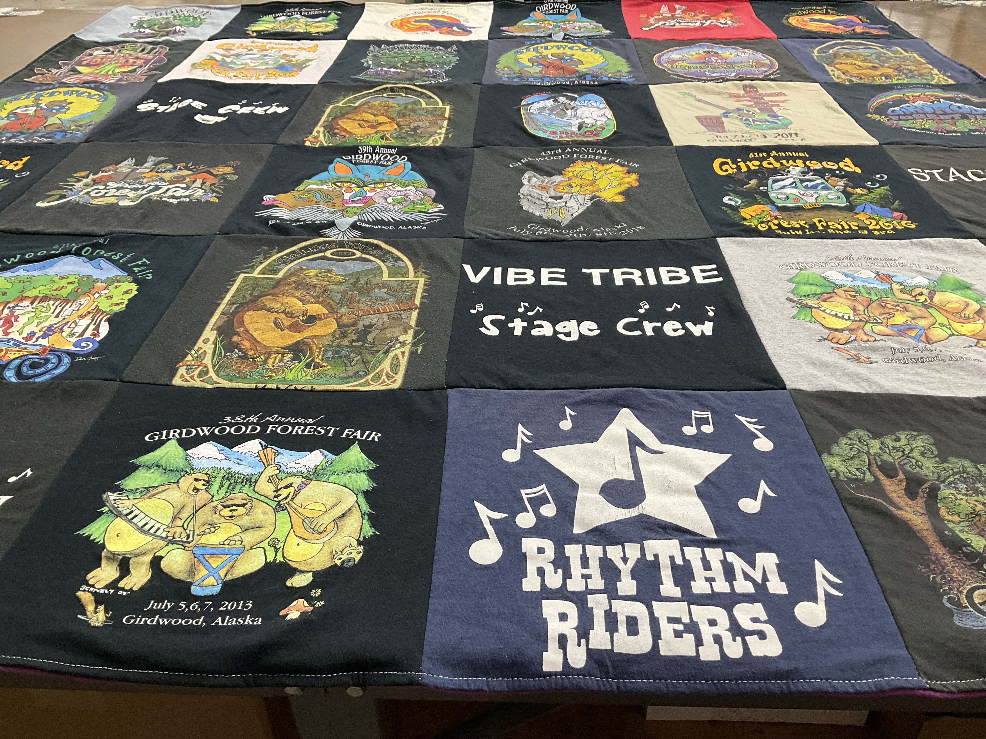 T-shirt quilt with music, festivals themes by Maddison from WI