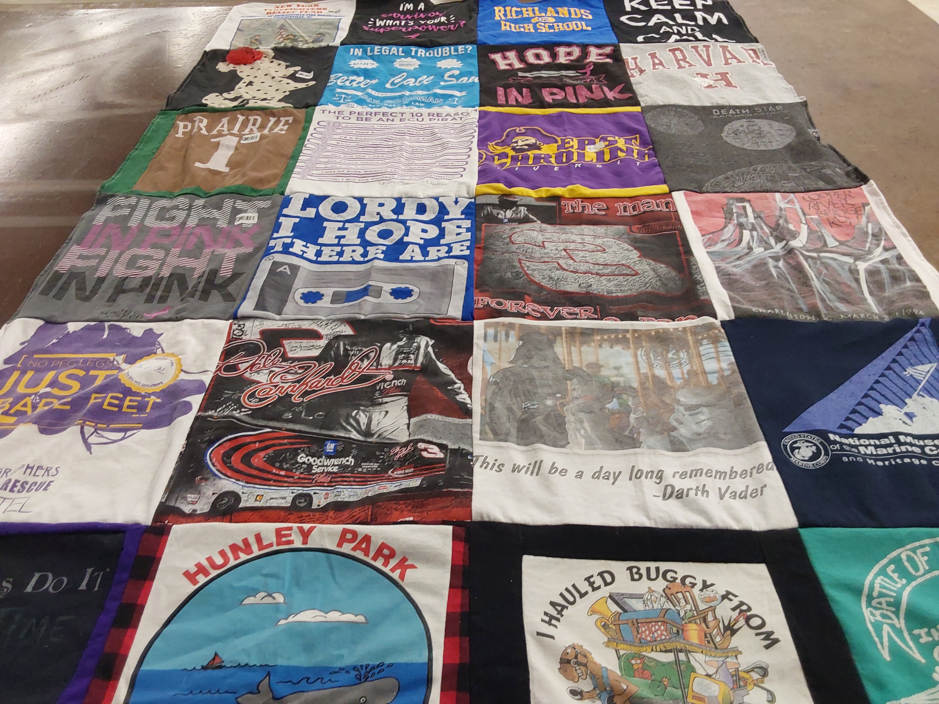 T-shirt quilt from harvard university, richlands high school by Louanne from NC