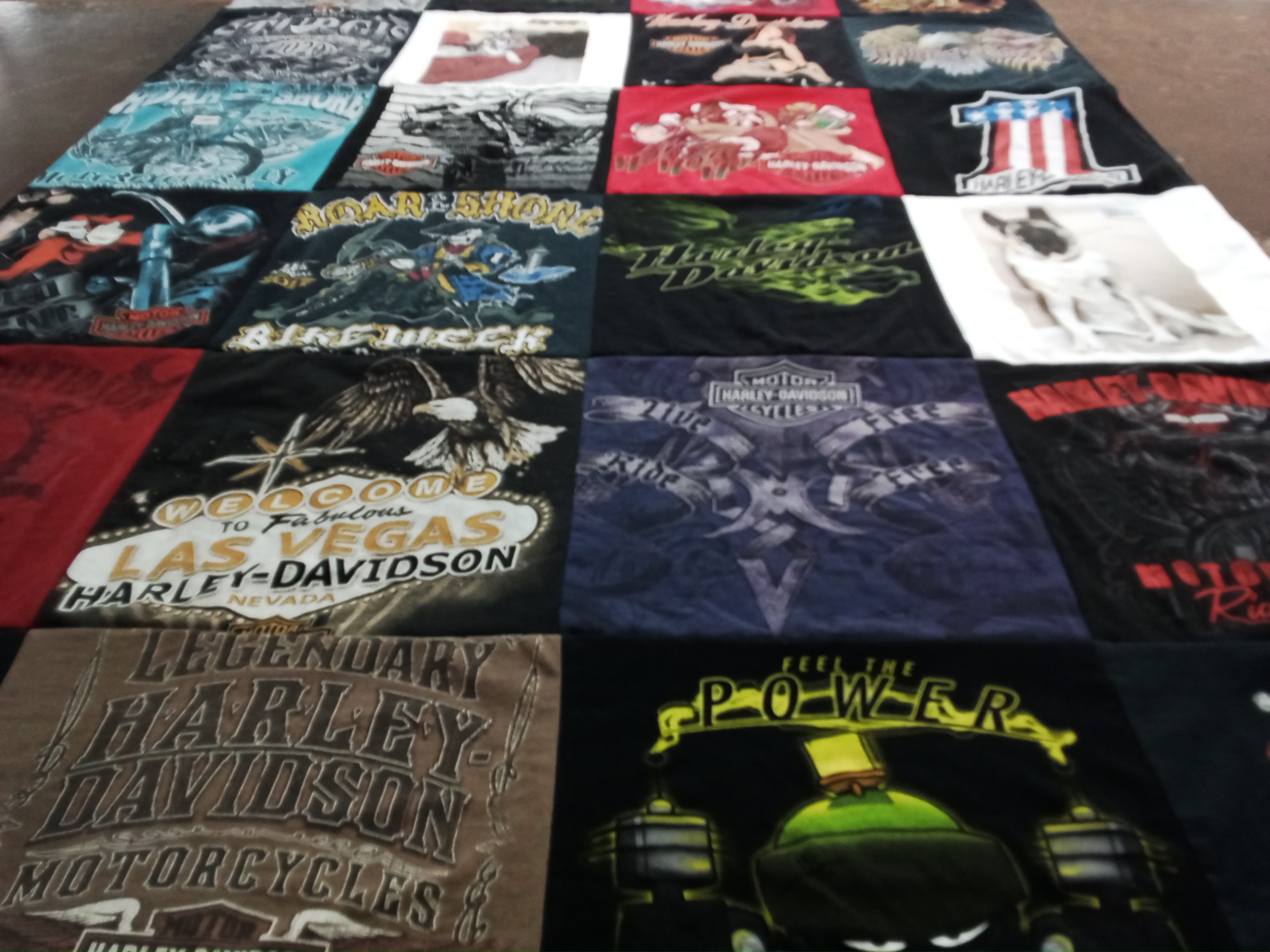 T-shirt quilt with motorcycles, harley davidson themes by Michelle from PA