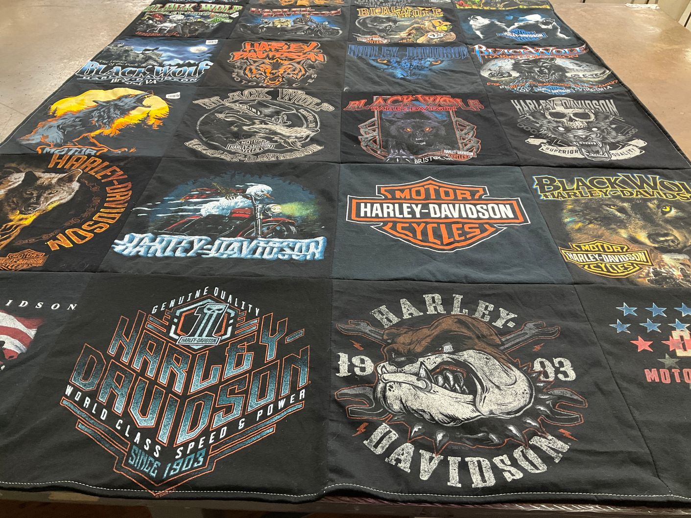 T-shirt quilt with motorcycles, biking themes by Tamara from NC