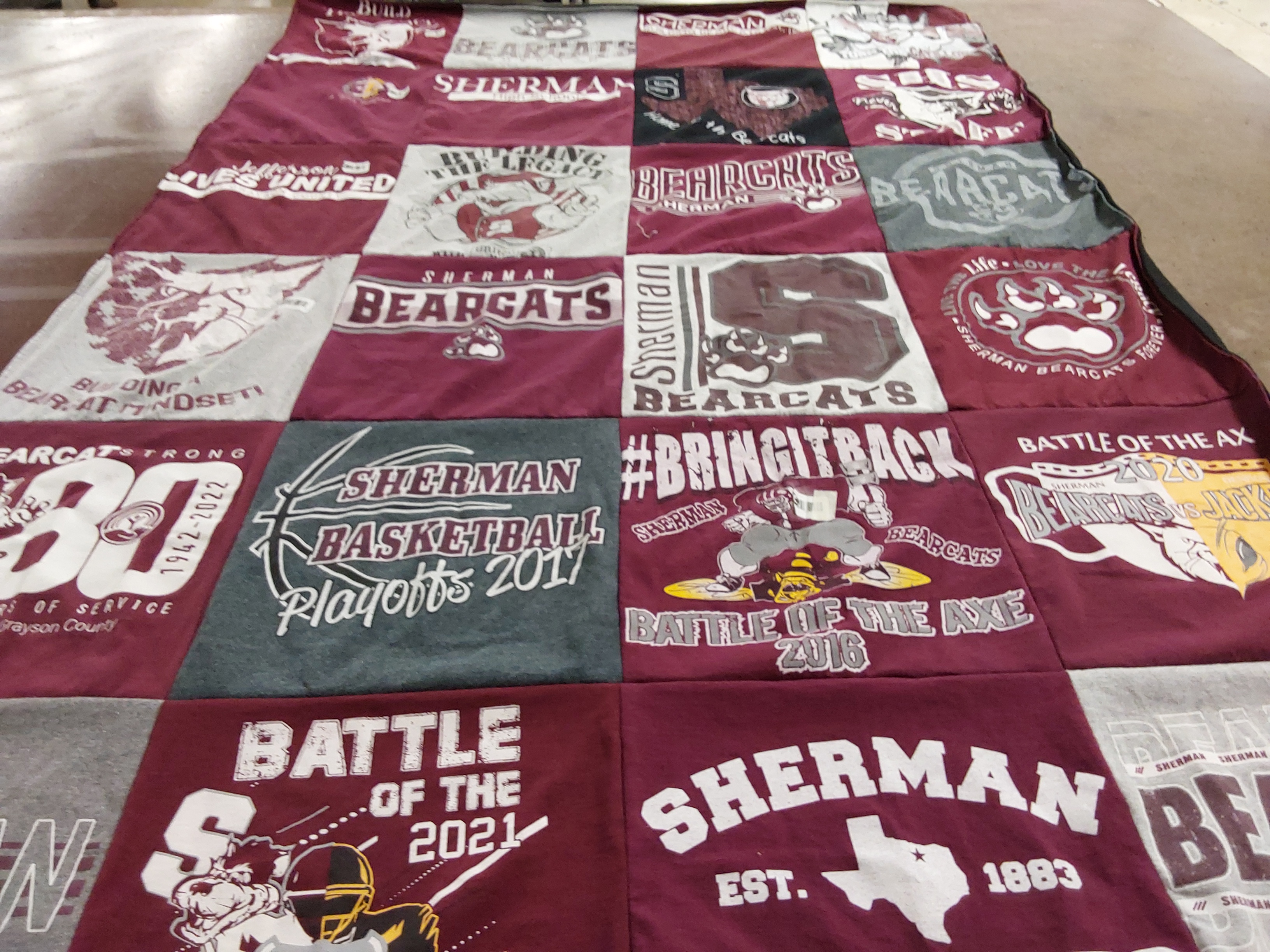 T-shirt quilt featuring sherman bearcats by Felicia from TX