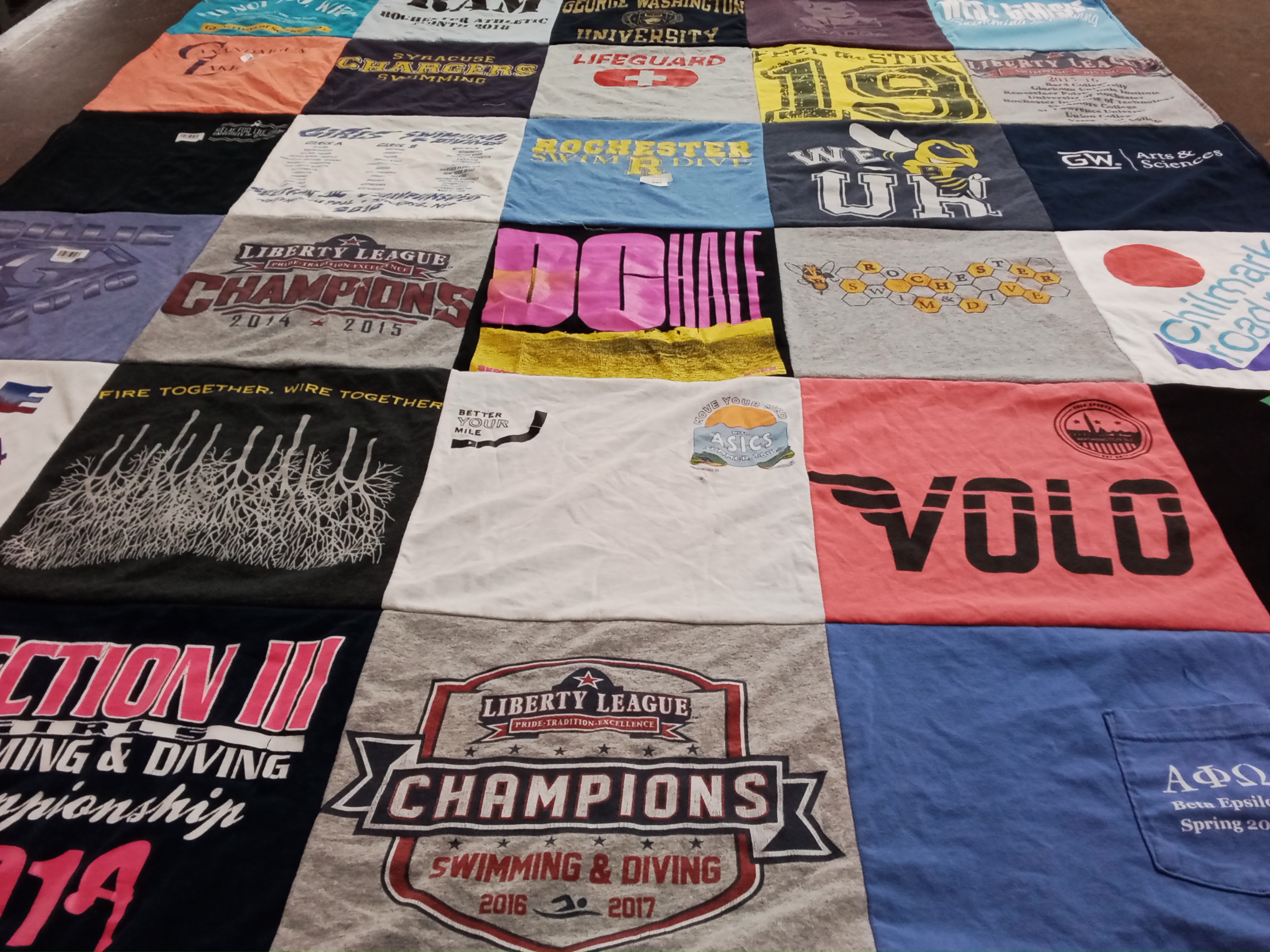 T-shirt quilt featuring rochester swimming and diving team, syracuse swimming team by Shannon from VA