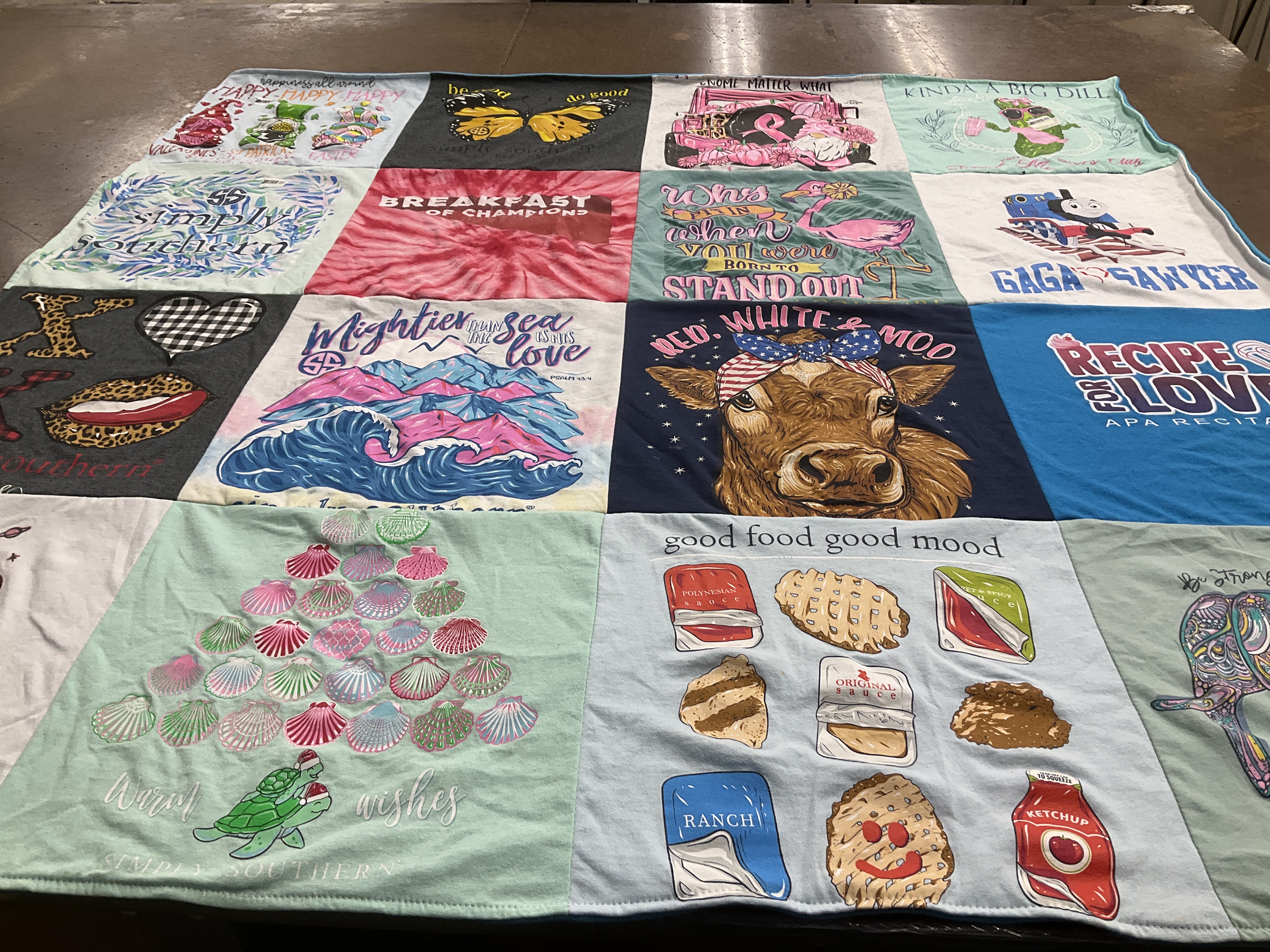 T-shirt quilt with cooking, southern culture themes by Janette from NC