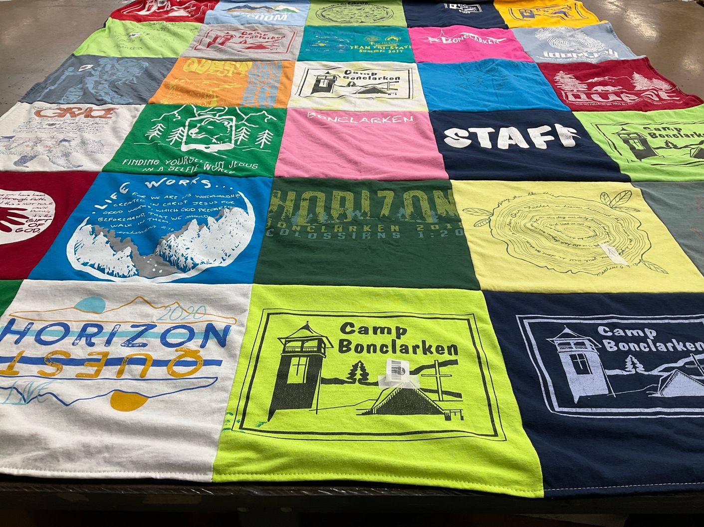 T-shirt quilt with camping, outdoors themes by Christy from NC