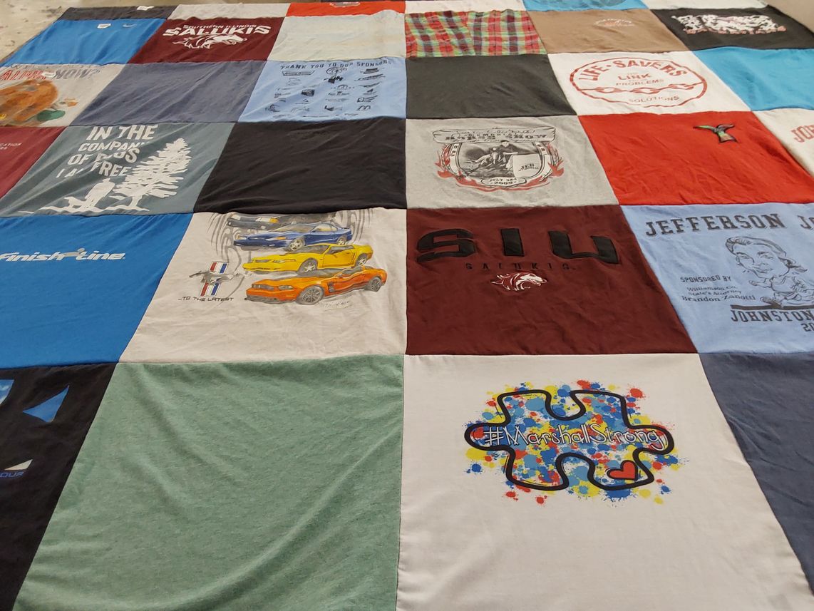 T-shirt quilt featuring southern illinois university salukis by William Kody from IN