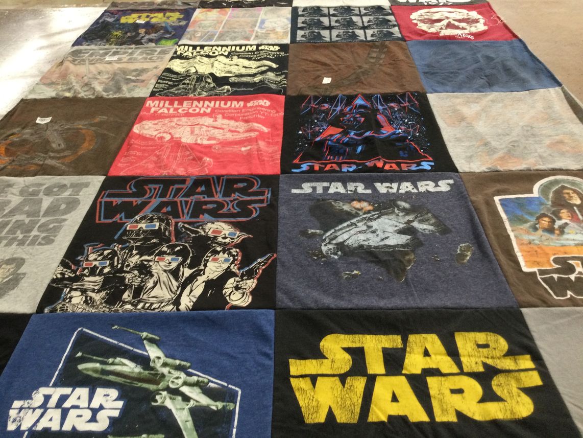 T-shirt quilt with star wars, science fiction themes by Alice from TX