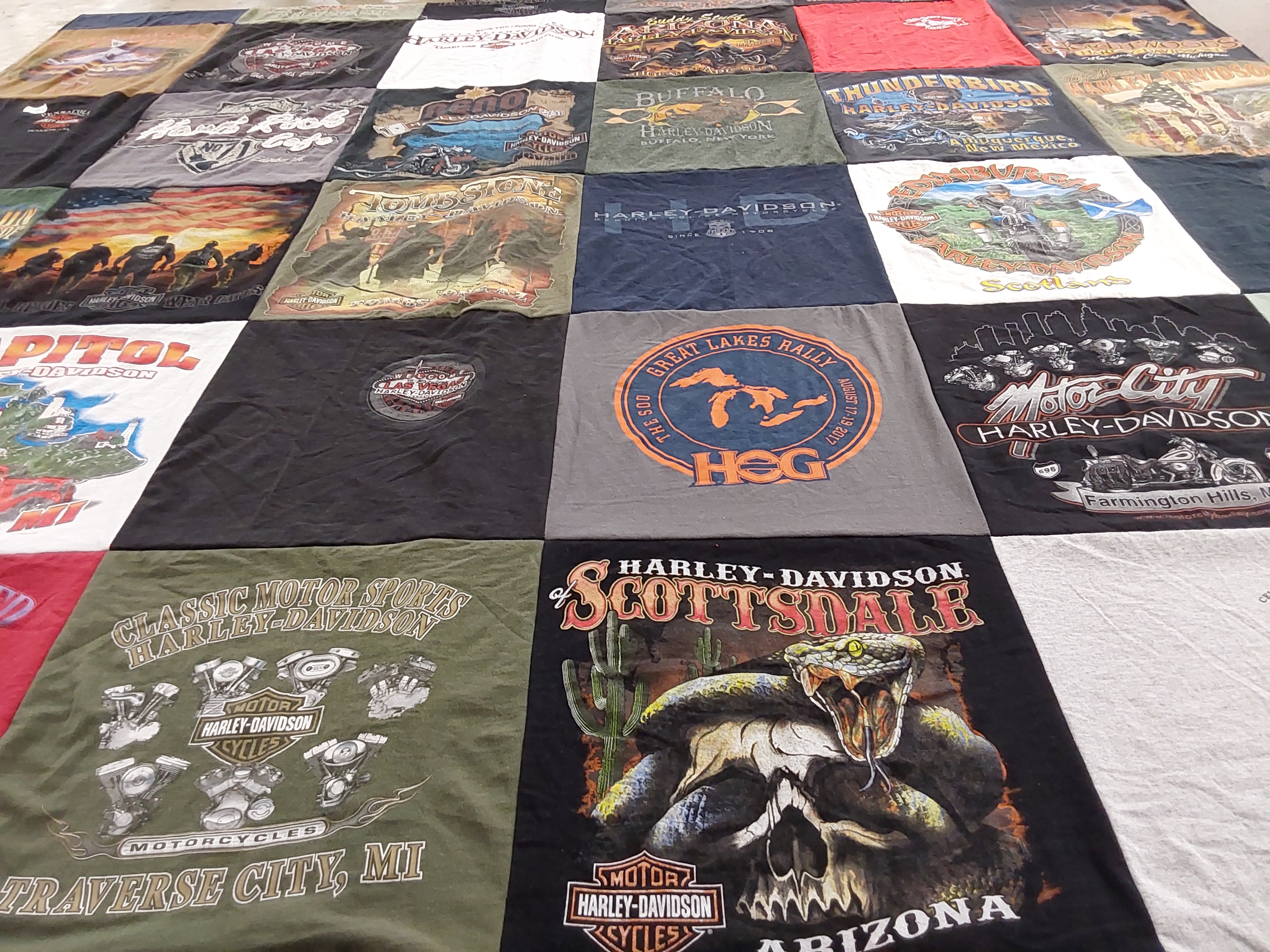 T-shirt quilt with motorcycles, biking themes by Dawn from MI