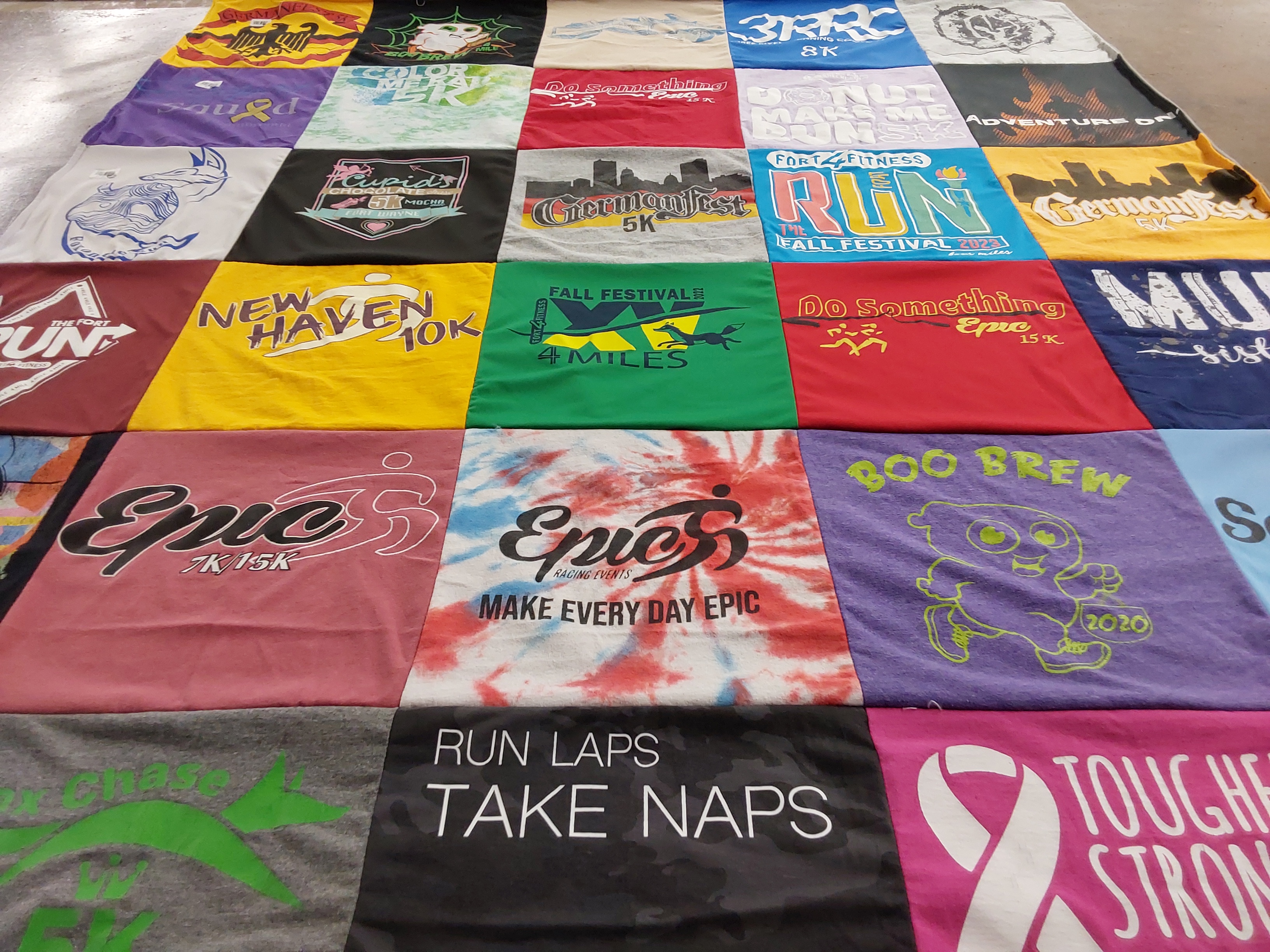 T-shirt quilt with running, fitness themes by Seth from IN