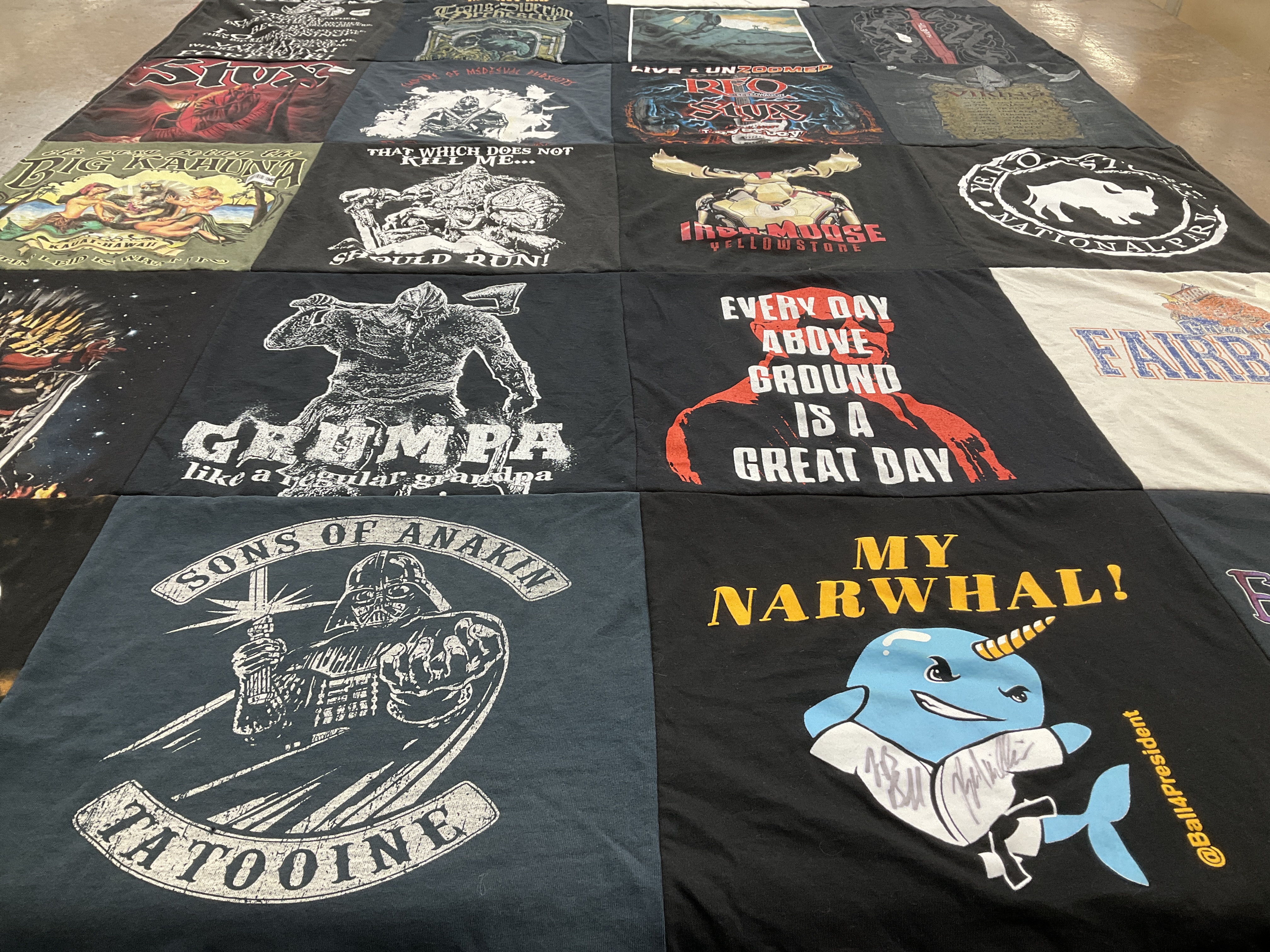 T-shirt quilt with family, movies themes by David from WA