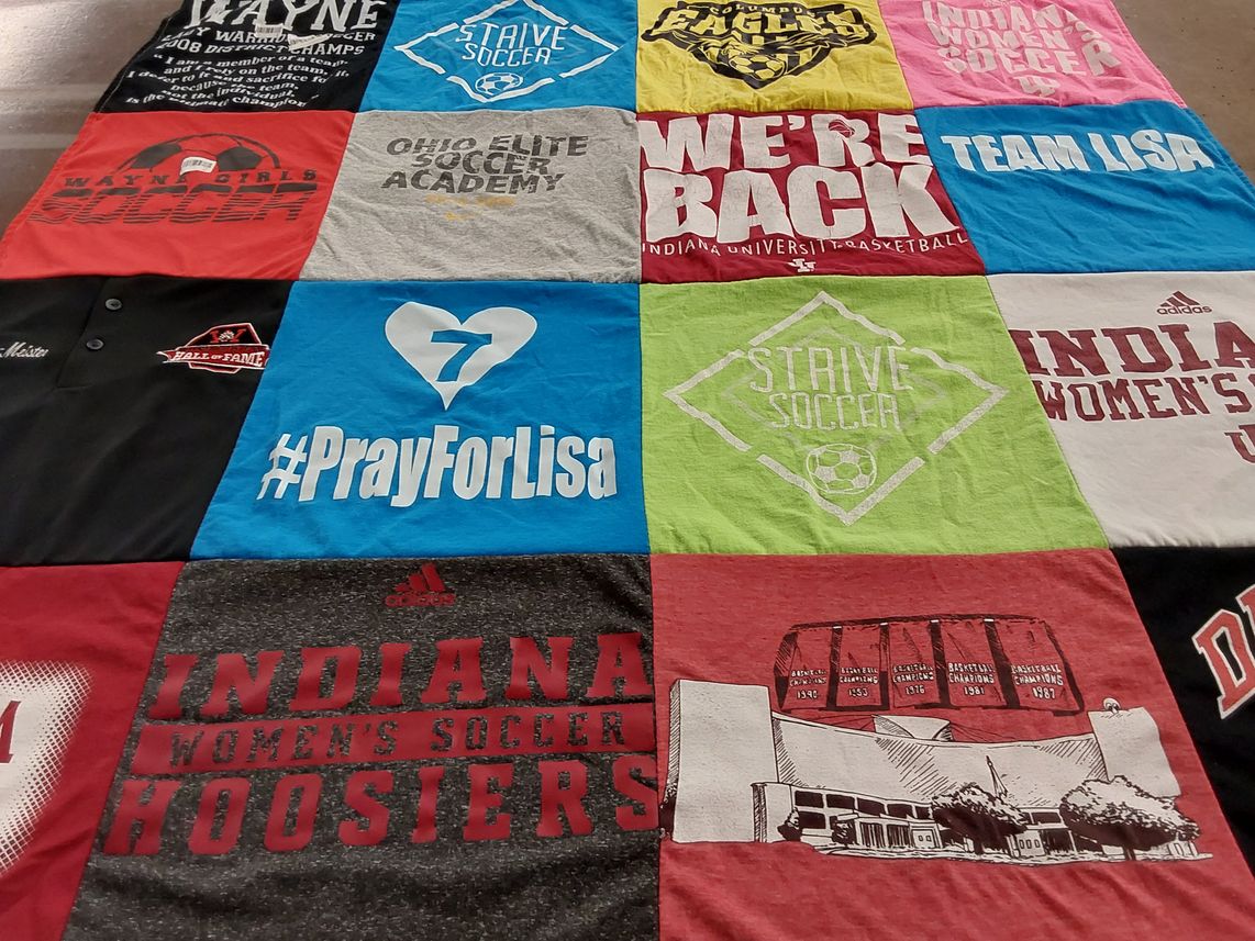 T-shirt quilt featuring indiana university basketball, indiana women's soccer by Devin from OH
