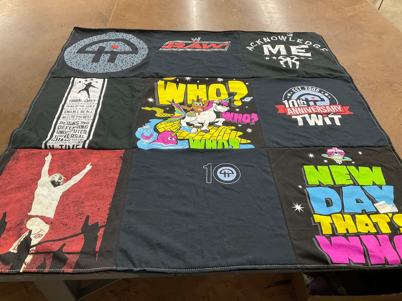 T-shirt quilt with wrestling, professional wrestling themes by Karin from CA