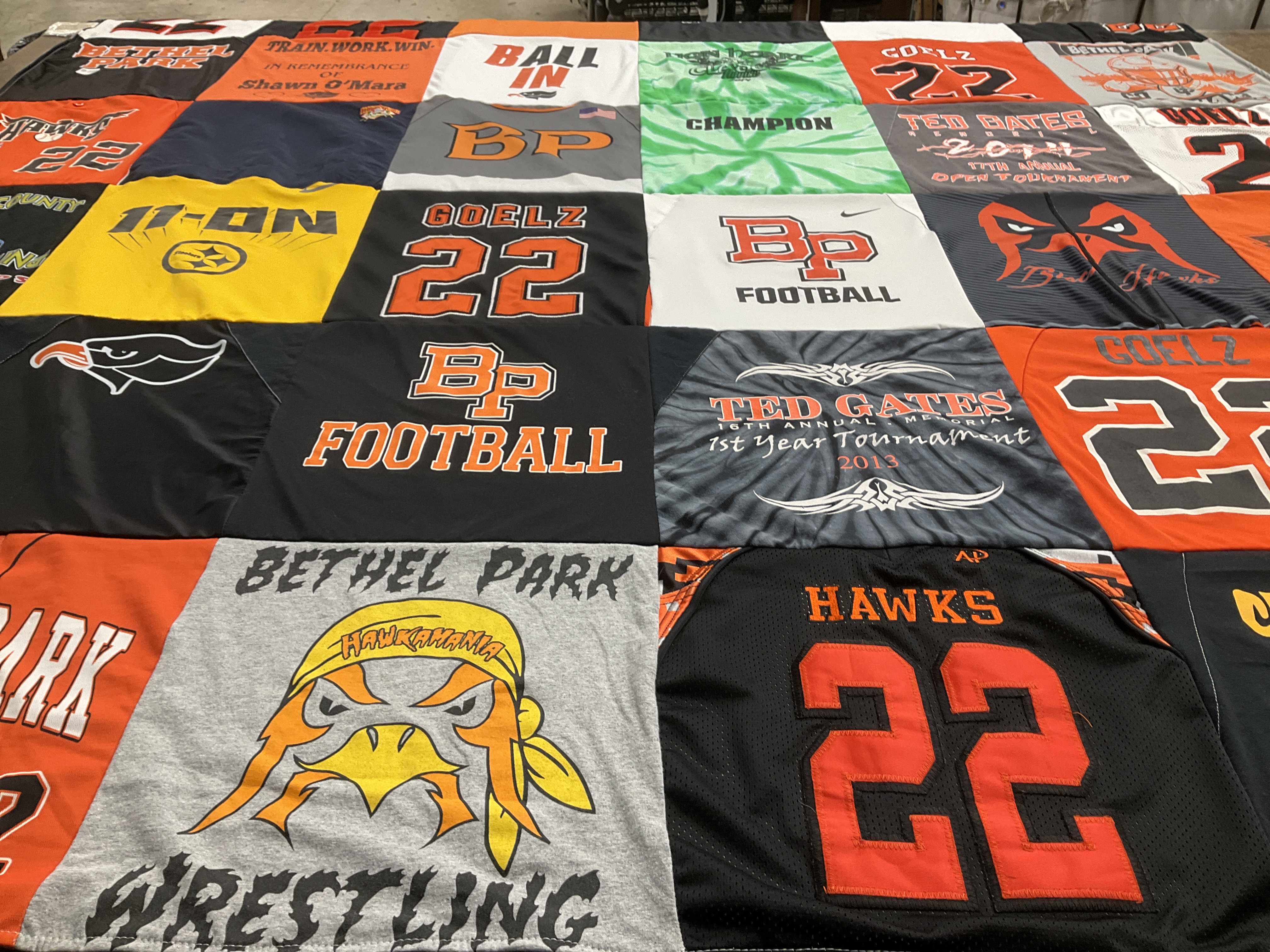 T-shirt quilt featuring bethel park football, bethel park hawks by Mark from PA