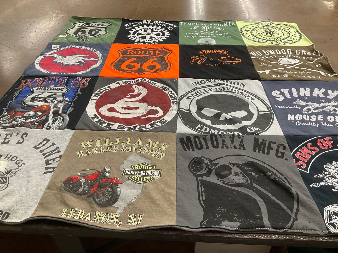 T-shirt quilt with motorcycling, travel themes by Joseph from NJ