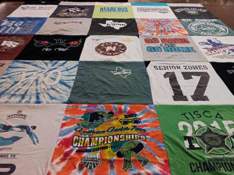 T-shirt quilt with swimming, competition themes by Scott from SC