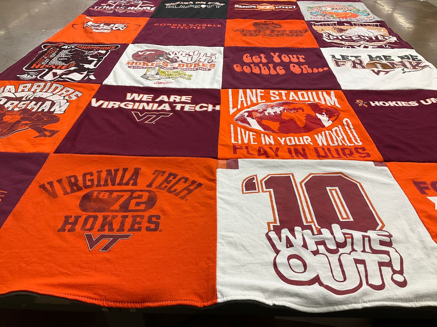 T-shirt quilt featuring virginia tech hokies by Regina from VA