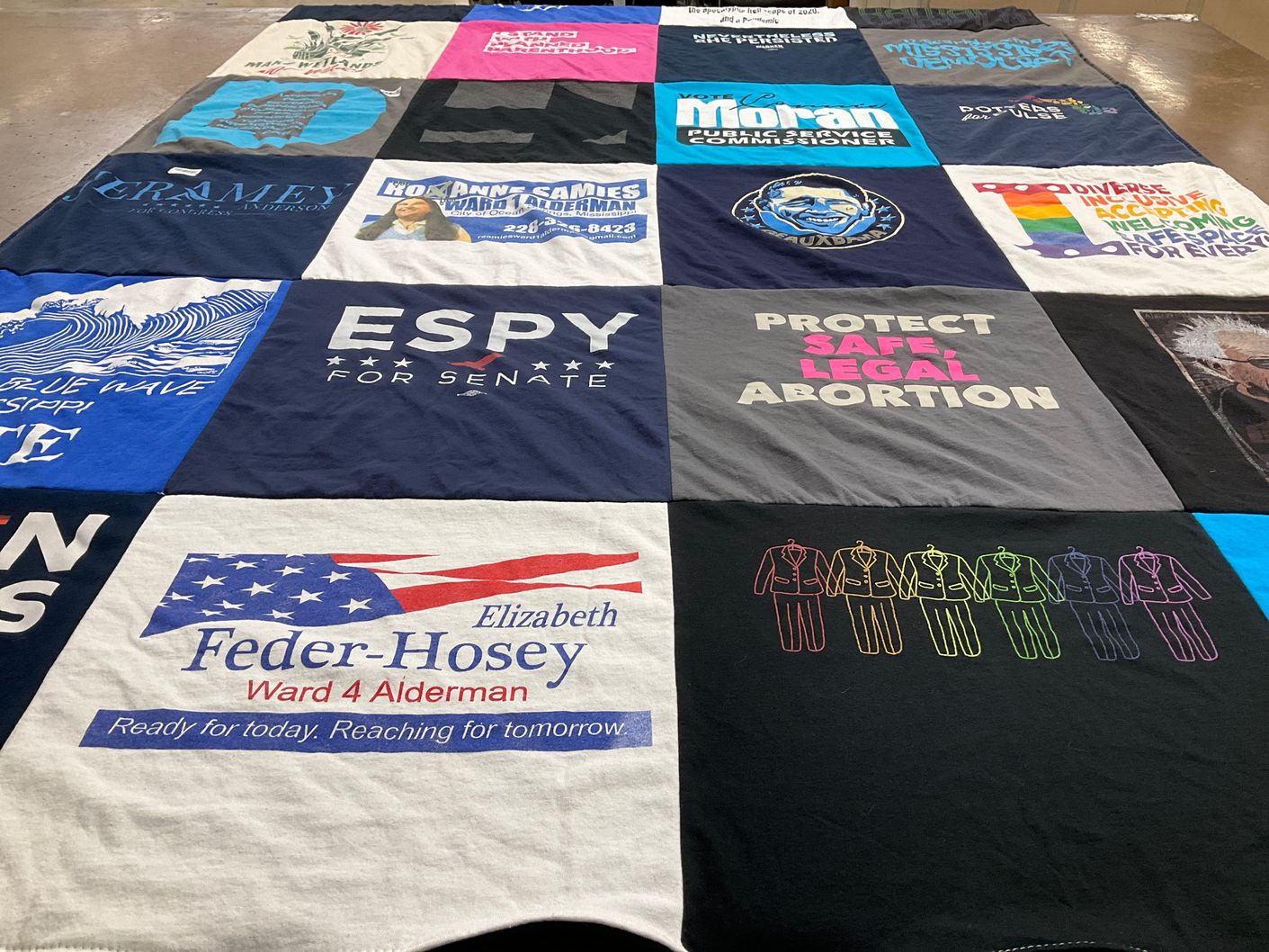 T-shirt quilt with politics, activism themes by Rachel from MS