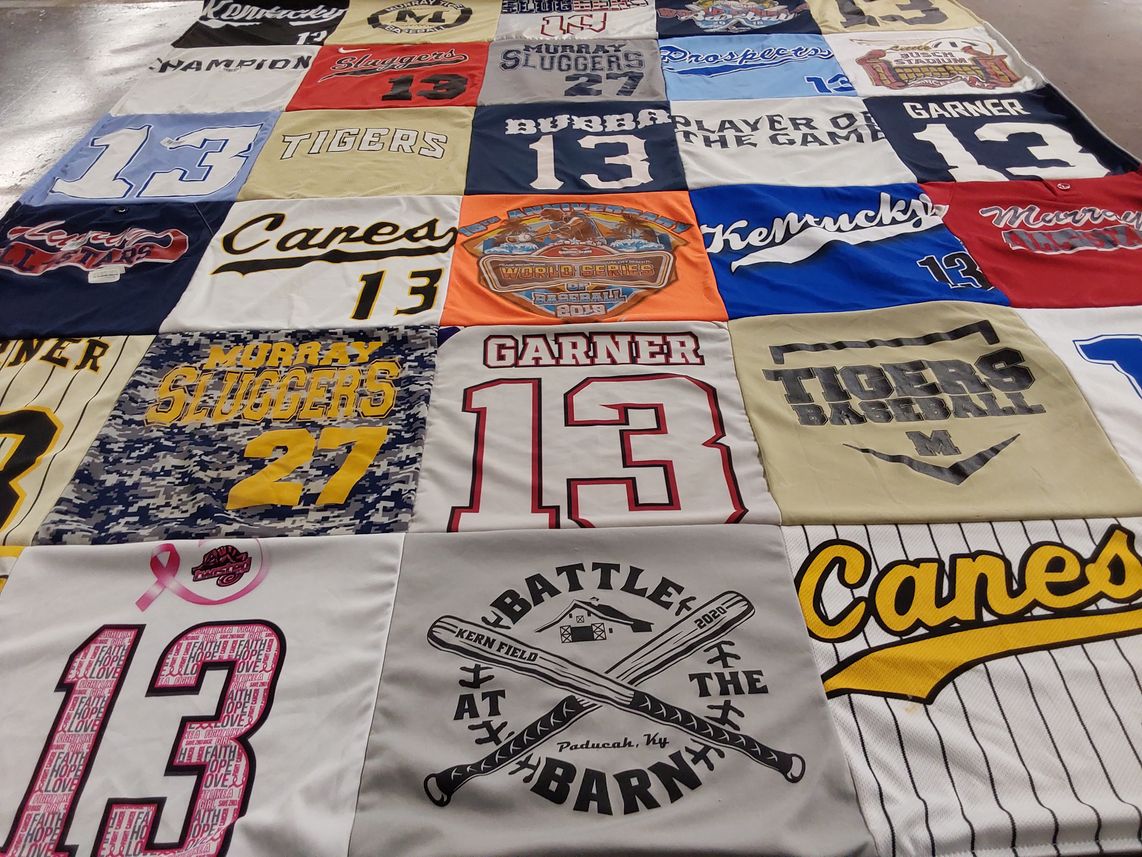 T-shirt quilt featuring murray slugger baseball, garner tigers baseball by Whitney from KY