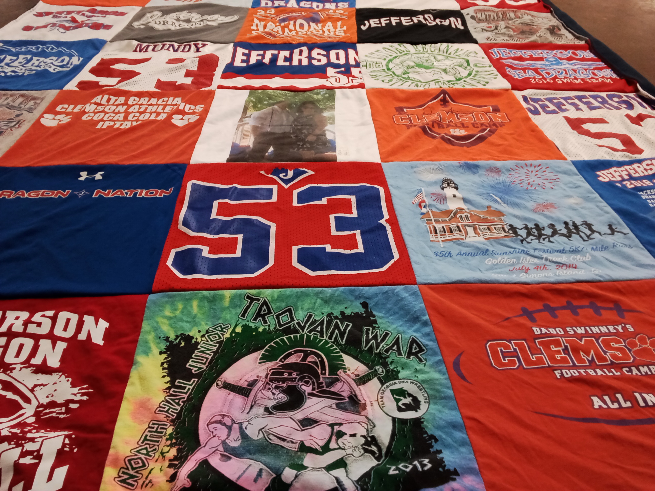 T-shirt quilt featuring clemson tigers football, trojan football by Dorothy from NC