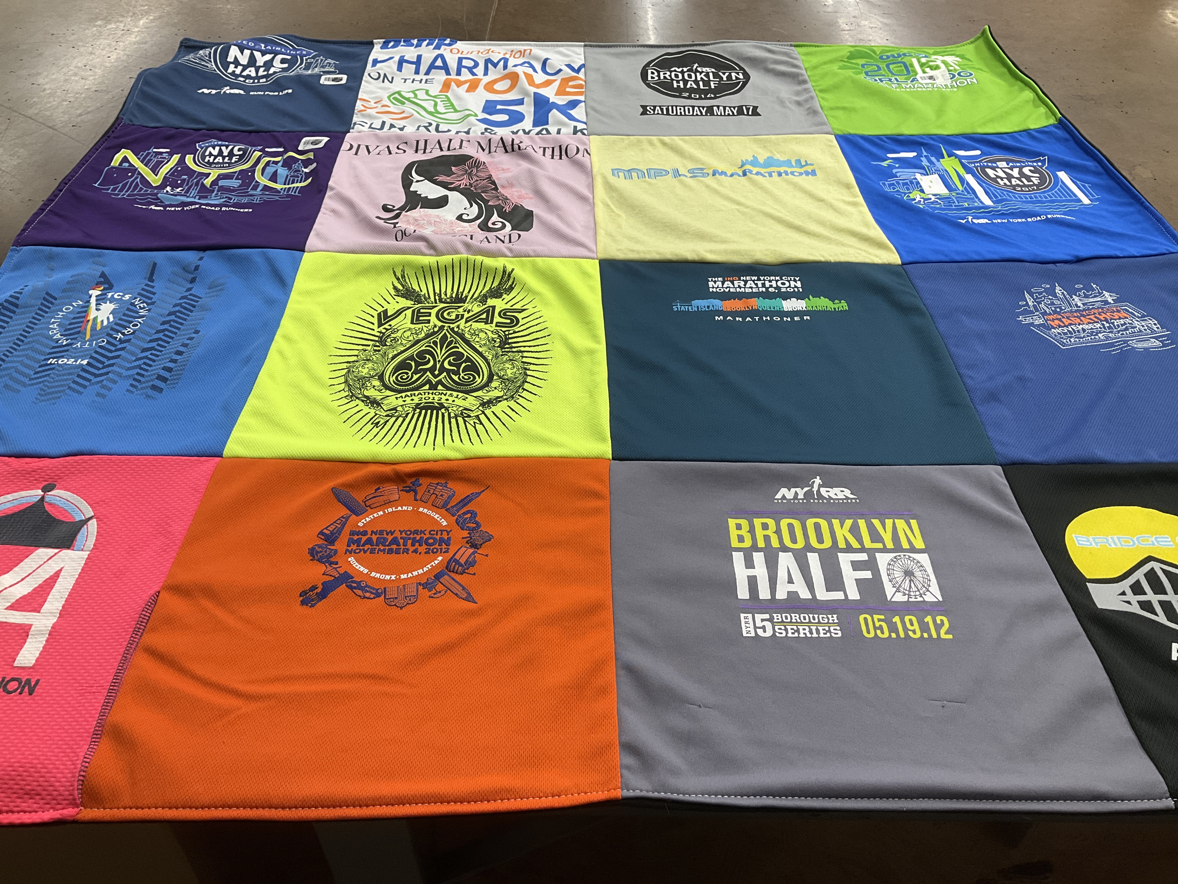 T-shirt quilt with running, marathons themes by Leigh from NY