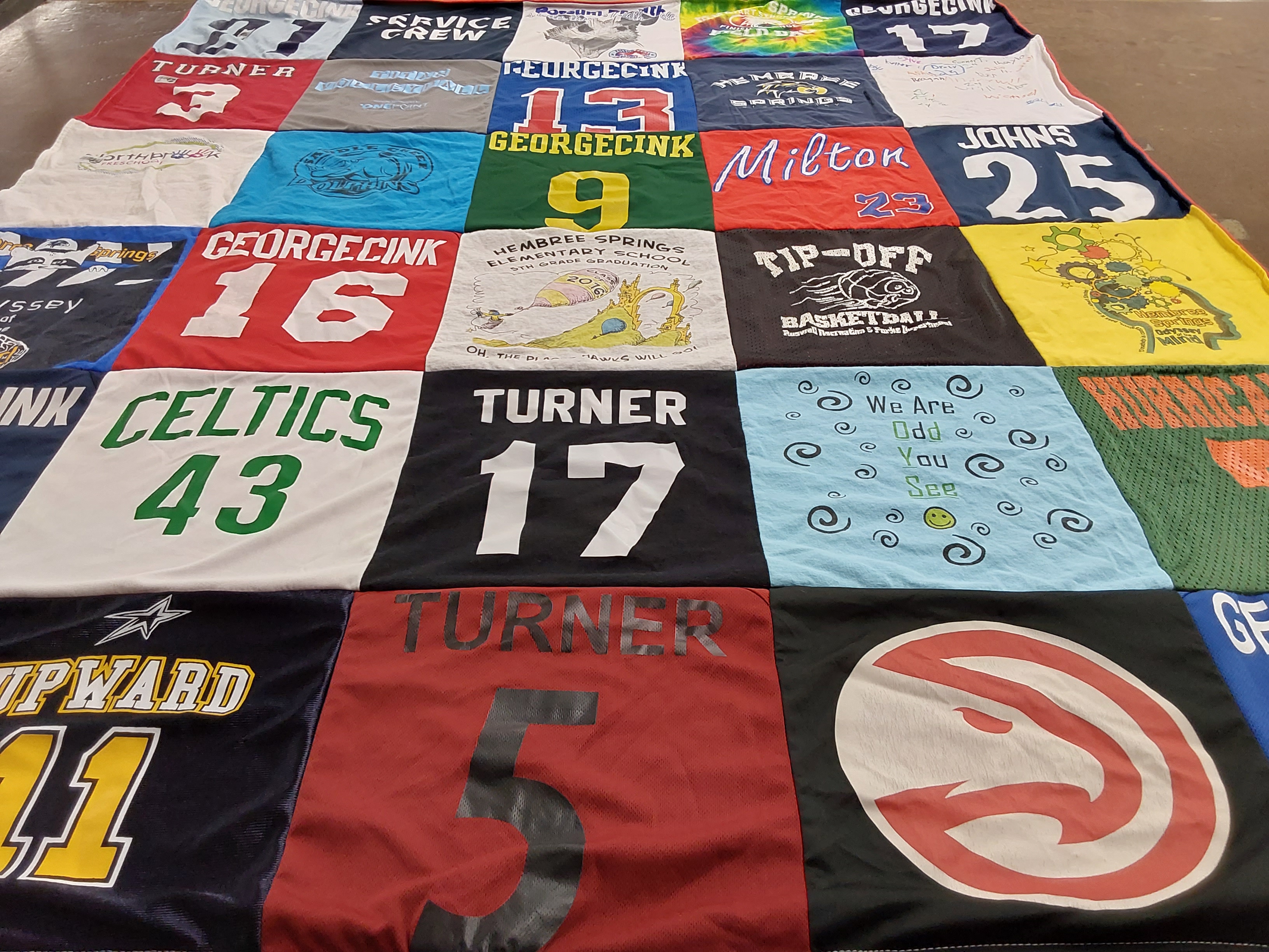 T-shirt quilt featuring celtics, hawks by Shannon from GA