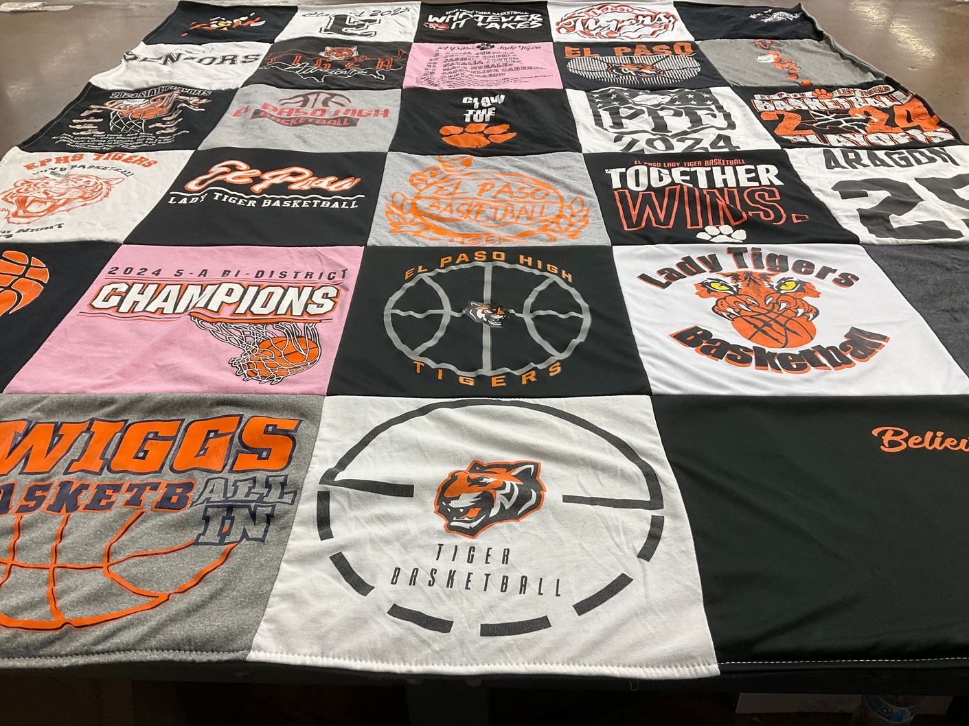 T-shirt quilt featuring el paso high school tigers, el paso high school lady tigers by Heather from TX