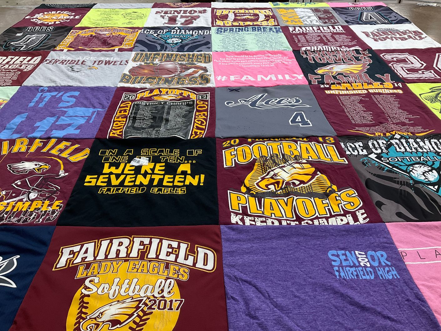 T-shirt quilt featuring fairfield eagles football, fairfield lady eagles softball by Melinda from TX