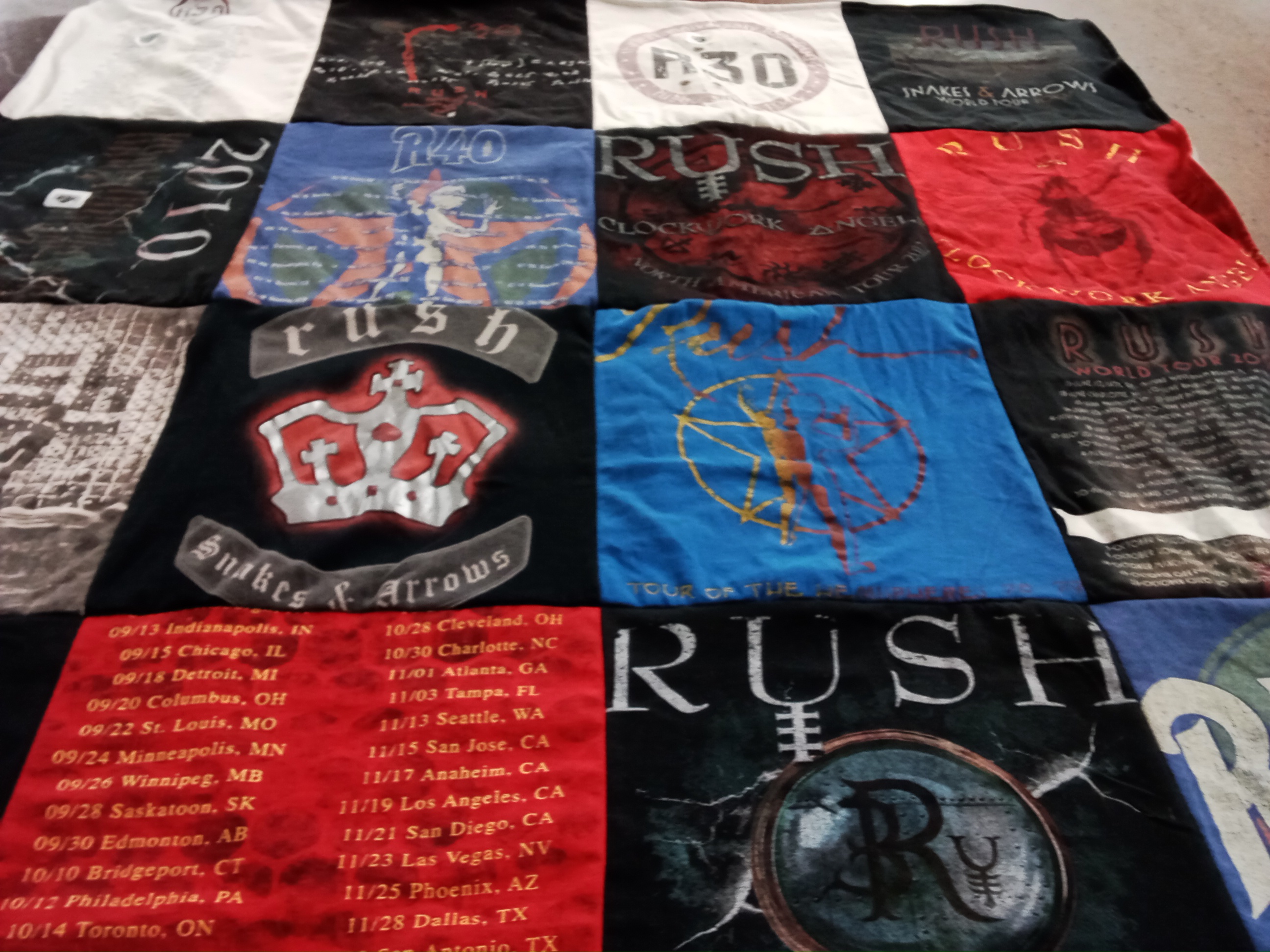 T-shirt quilt with music, concerts themes by Tarah from NM