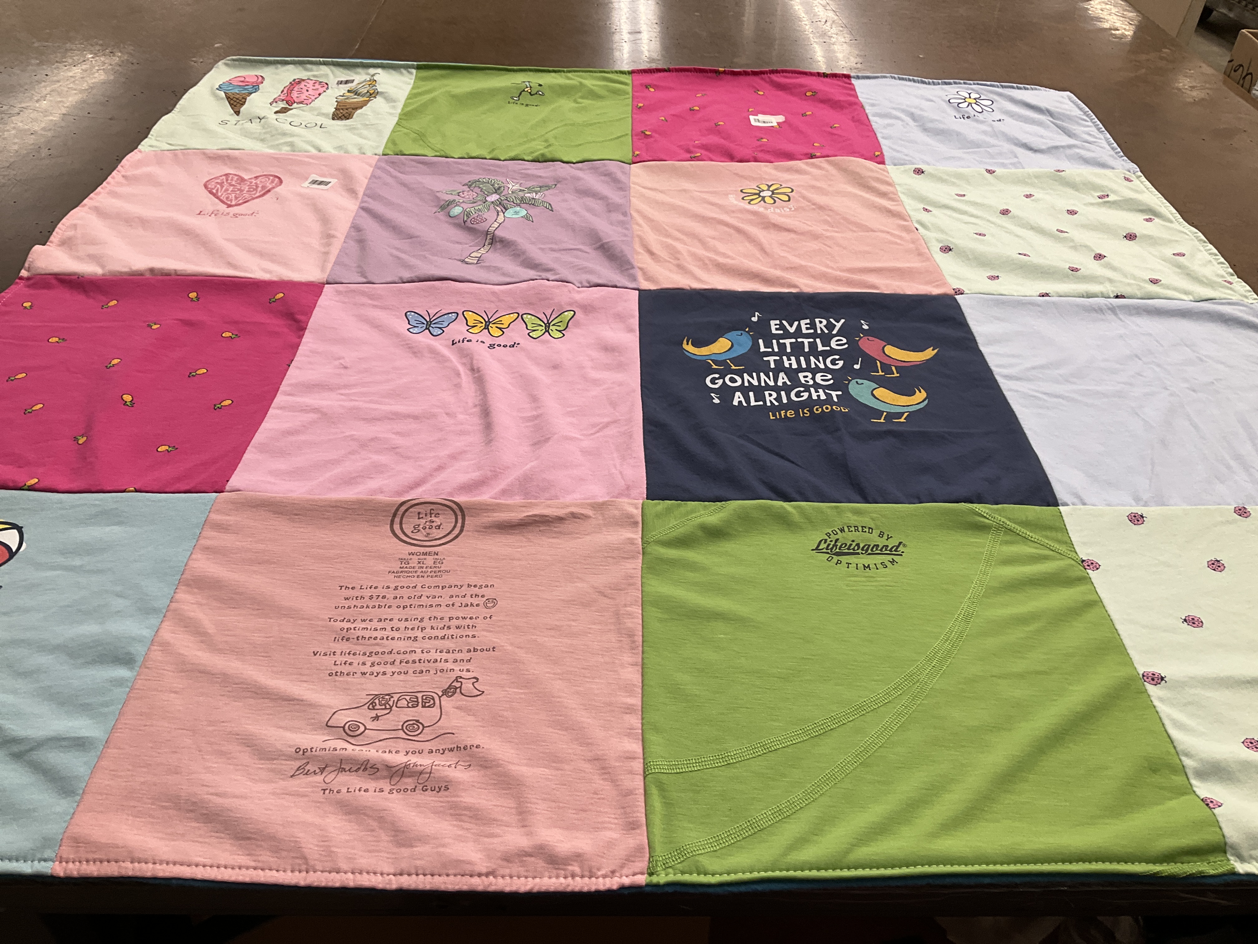 T-shirt quilt with positivity, optimism themes by Jane from TX