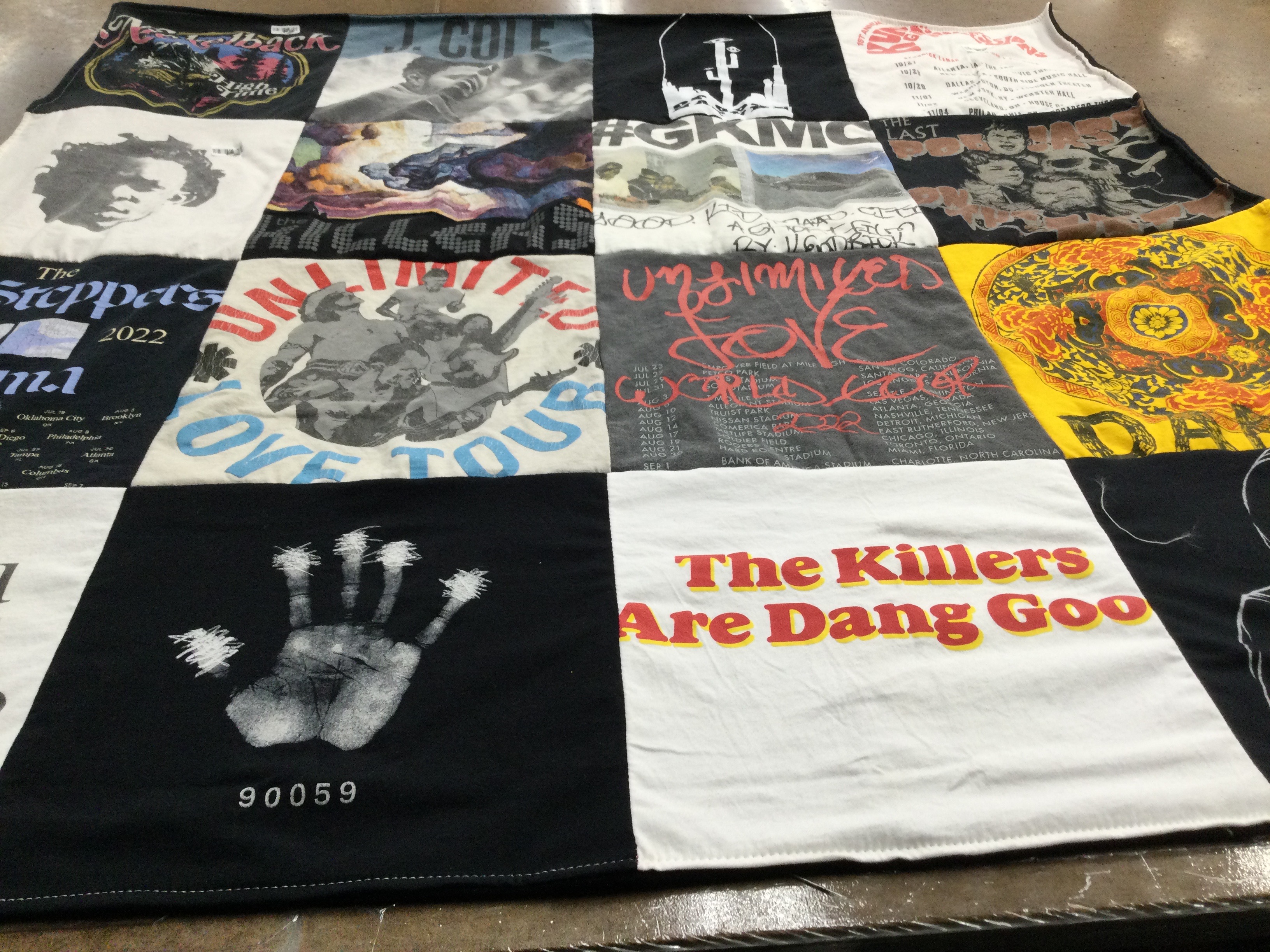 T-shirt quilt with music, concerts themes by Allison from NH