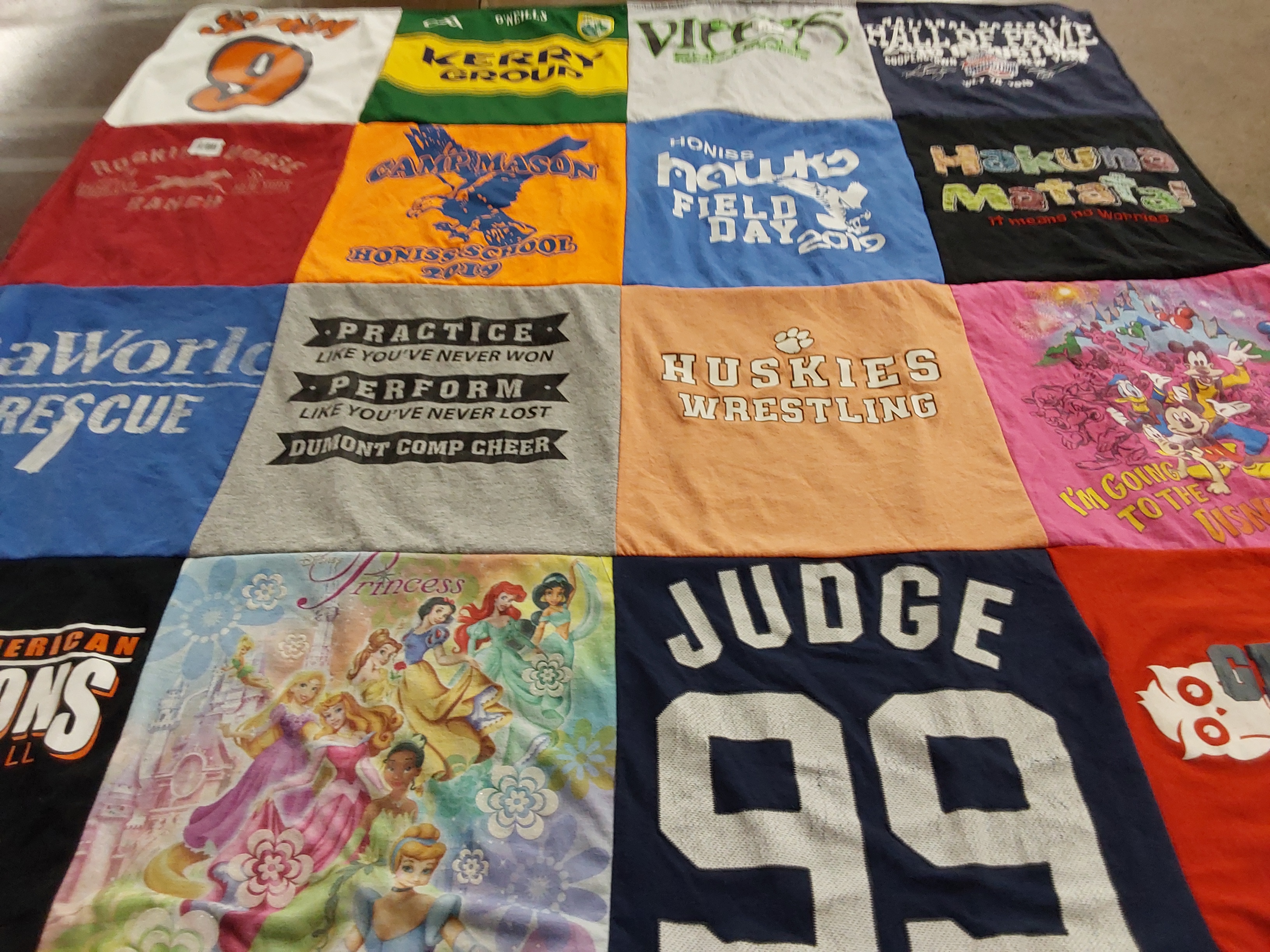 T-shirt quilt featuring huskies wrestling by Laura from NJ